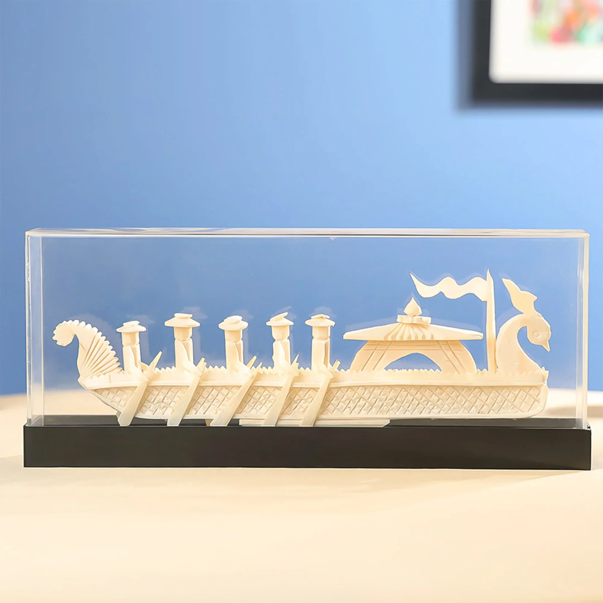 12" Sholapith Crafted Tribal Boat Race Table Decor - Image 3