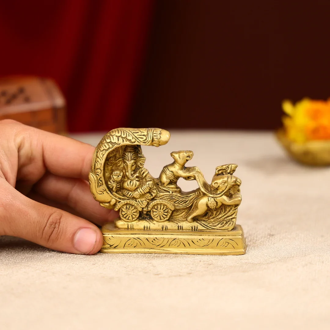 2.75" Lord Ganesha With Mouse Riding on Rath Table Decor - Image 3