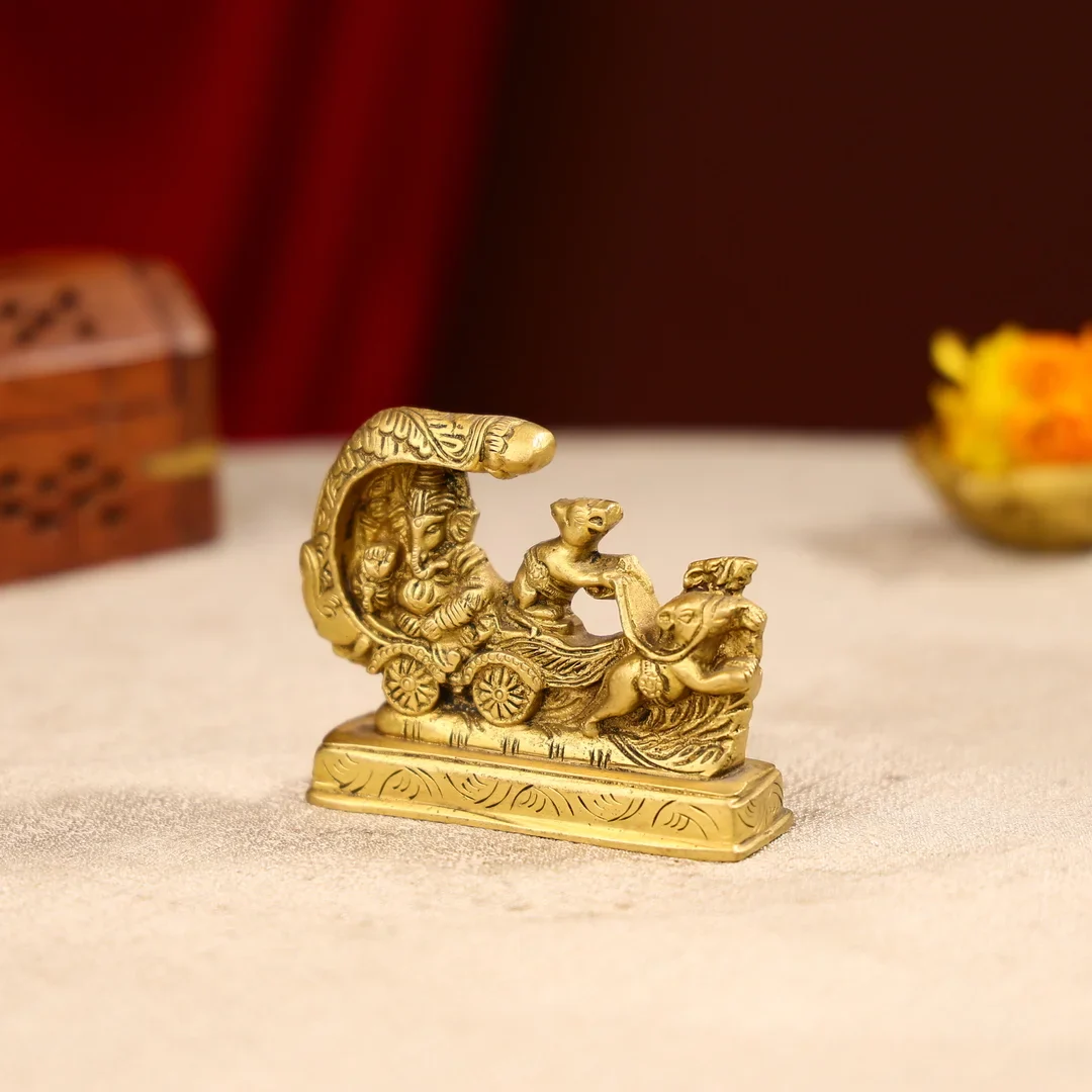 2.75" Lord Ganesha With Mouse Riding on Rath Table Decor - Image 4