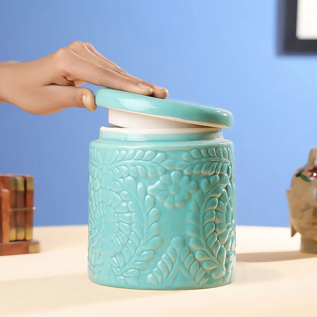 4.25" Ceramics Flower Embossed Multipurpose Jar - Image 4