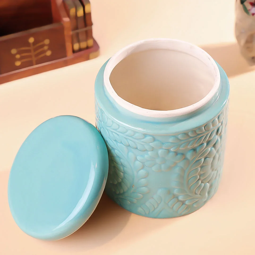 4.25" Ceramics Flower Embossed Multipurpose Jar - Image 5