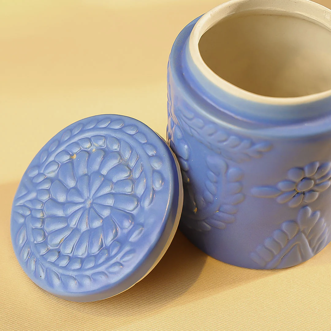 5.5" Ceramics Flower Embossed Multipurpose Jar - Image 3