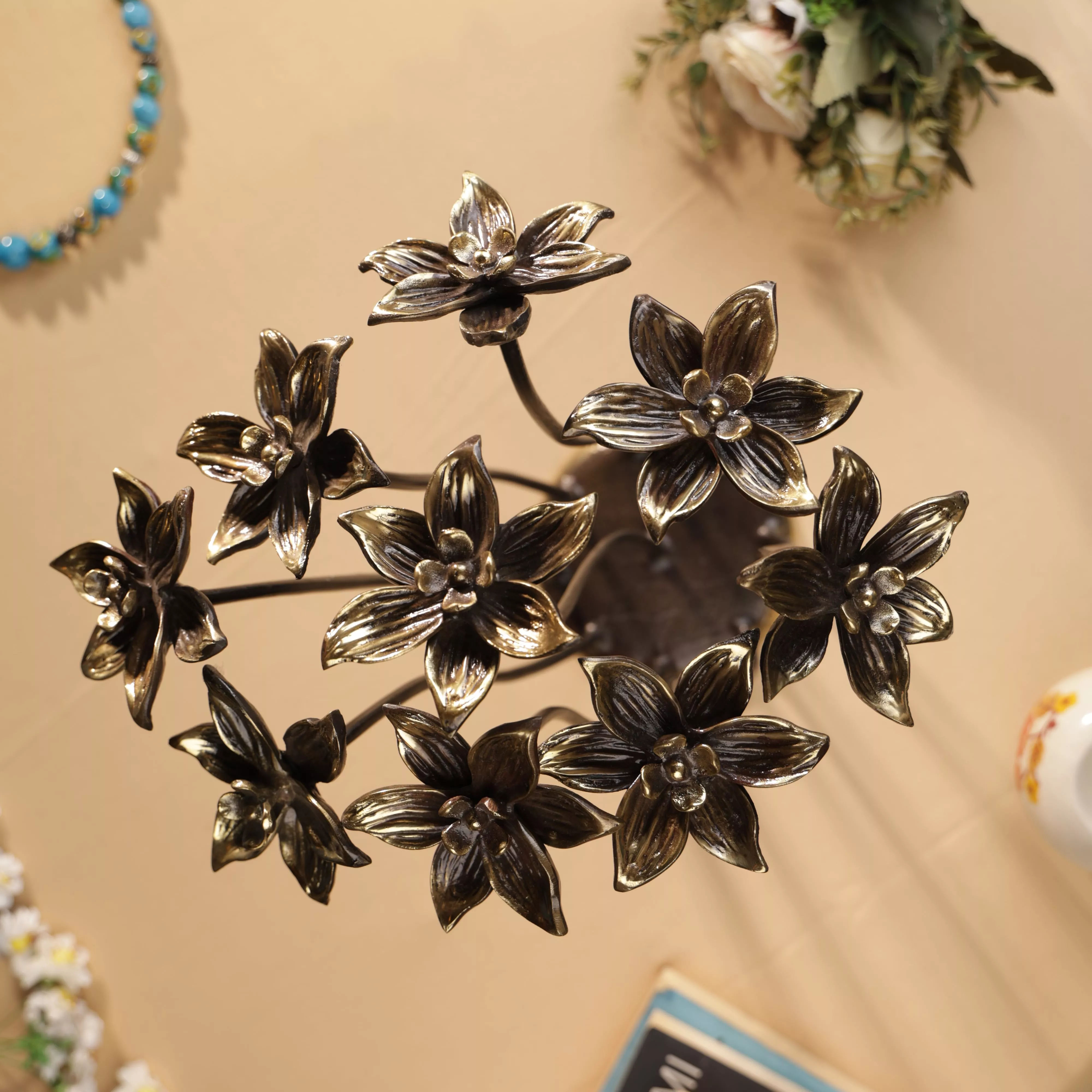 Antique Finish Brass Lotus Bouqet Table Decor - Image 6