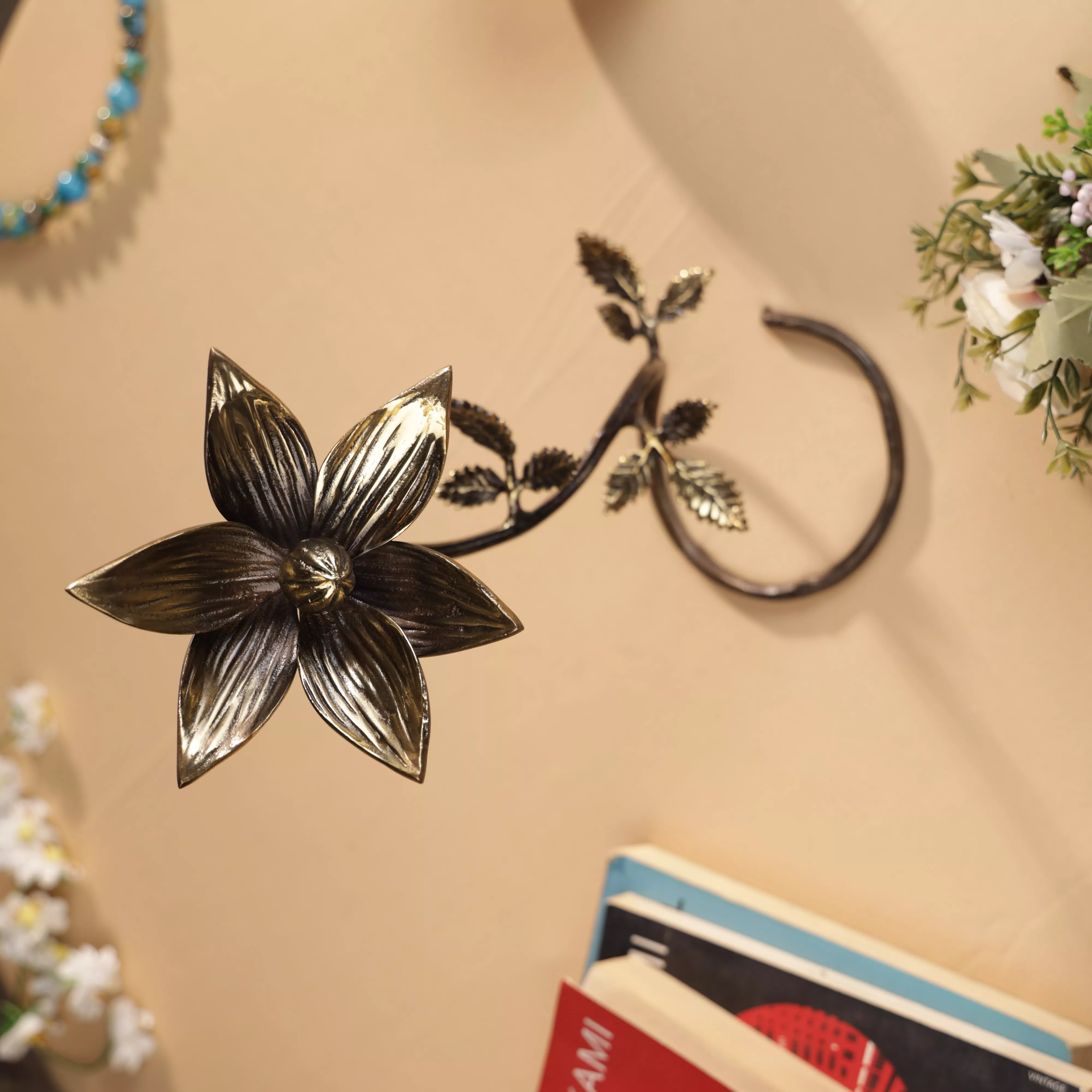 Antique FInish Brass Lotus Flower Twig Table Decor - Image 4