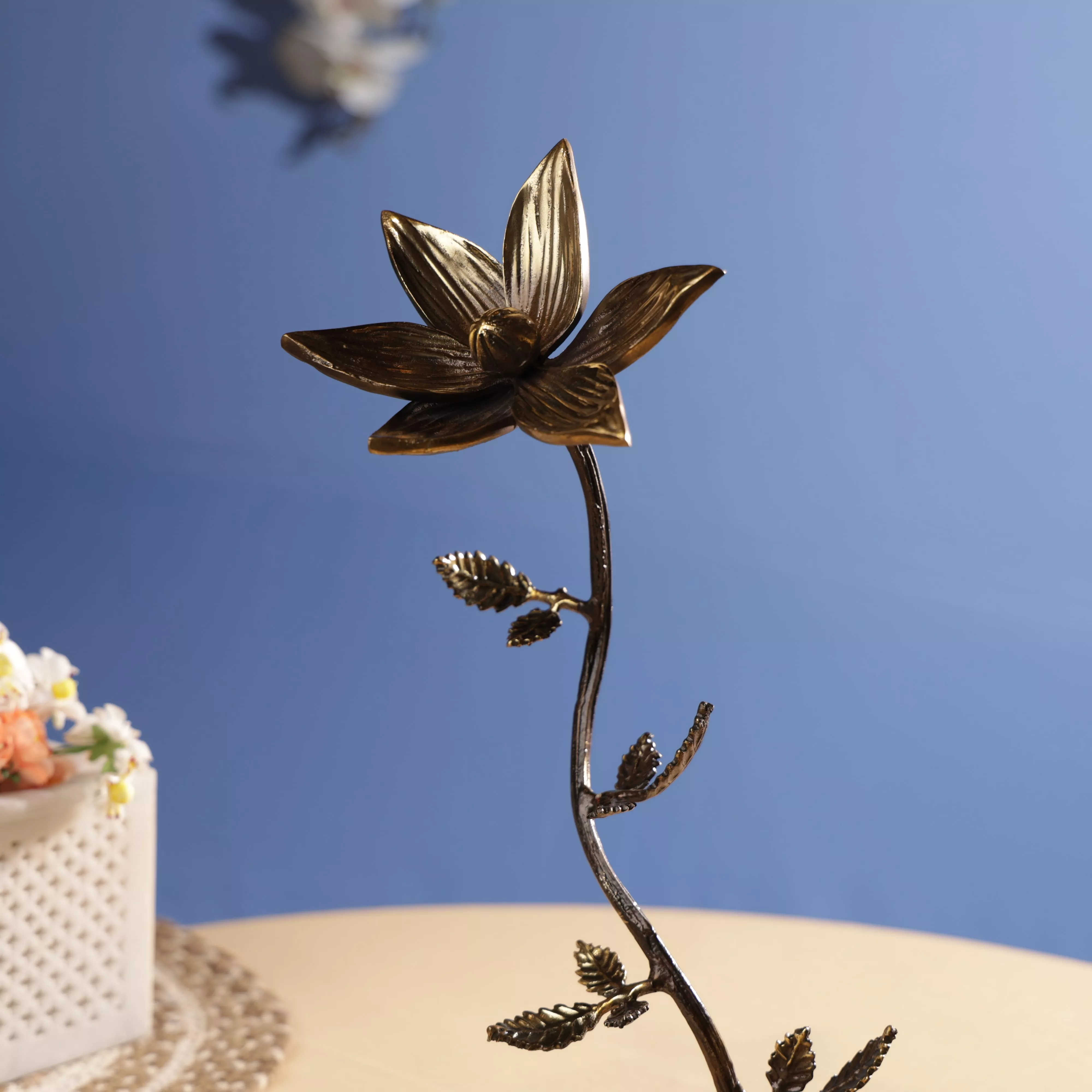 Antique FInish Brass Lotus Flower Twig Table Decor - Image 6