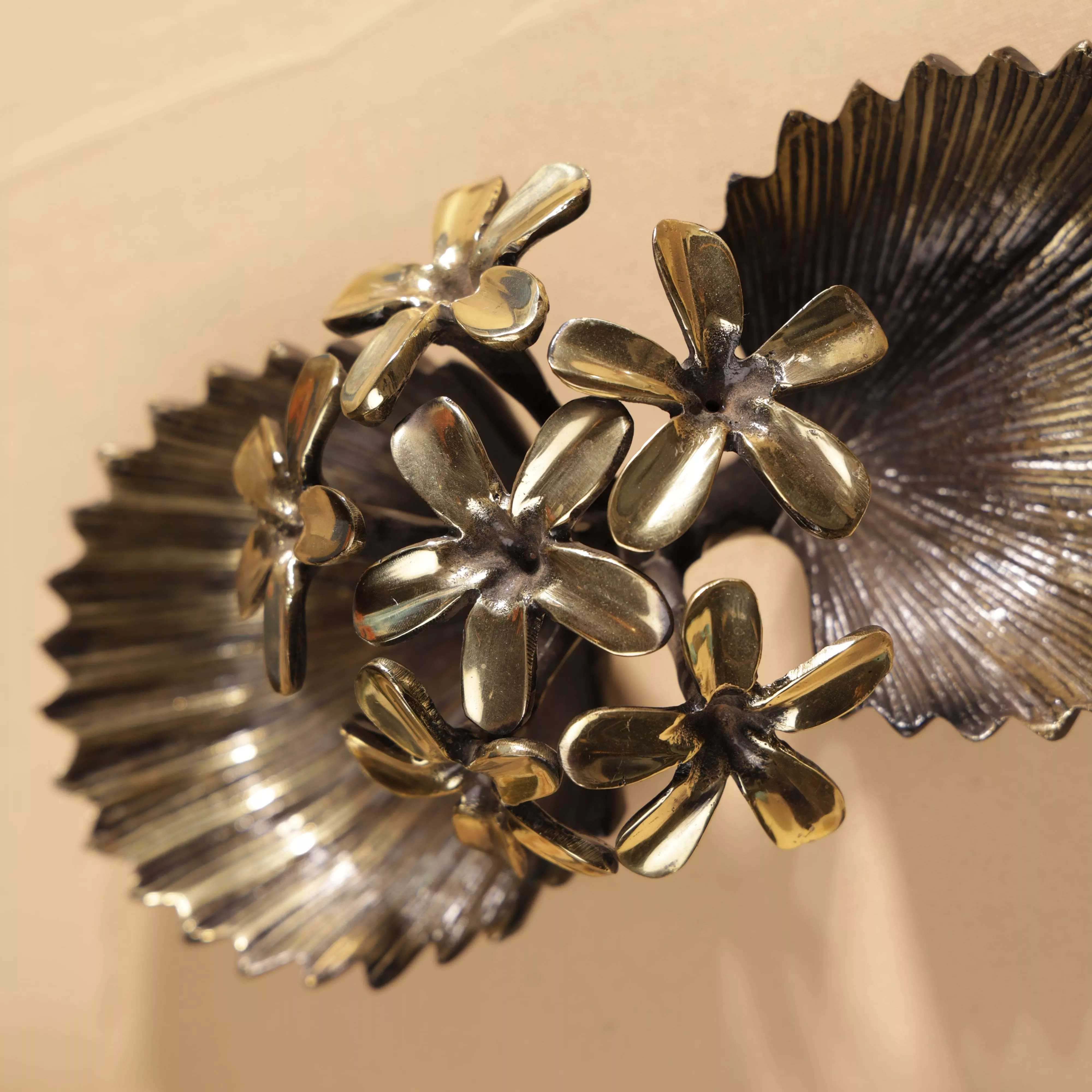 Antique Finsh Brass Pulmeria Flower Bunch Dual Bowl Platter - Image 5