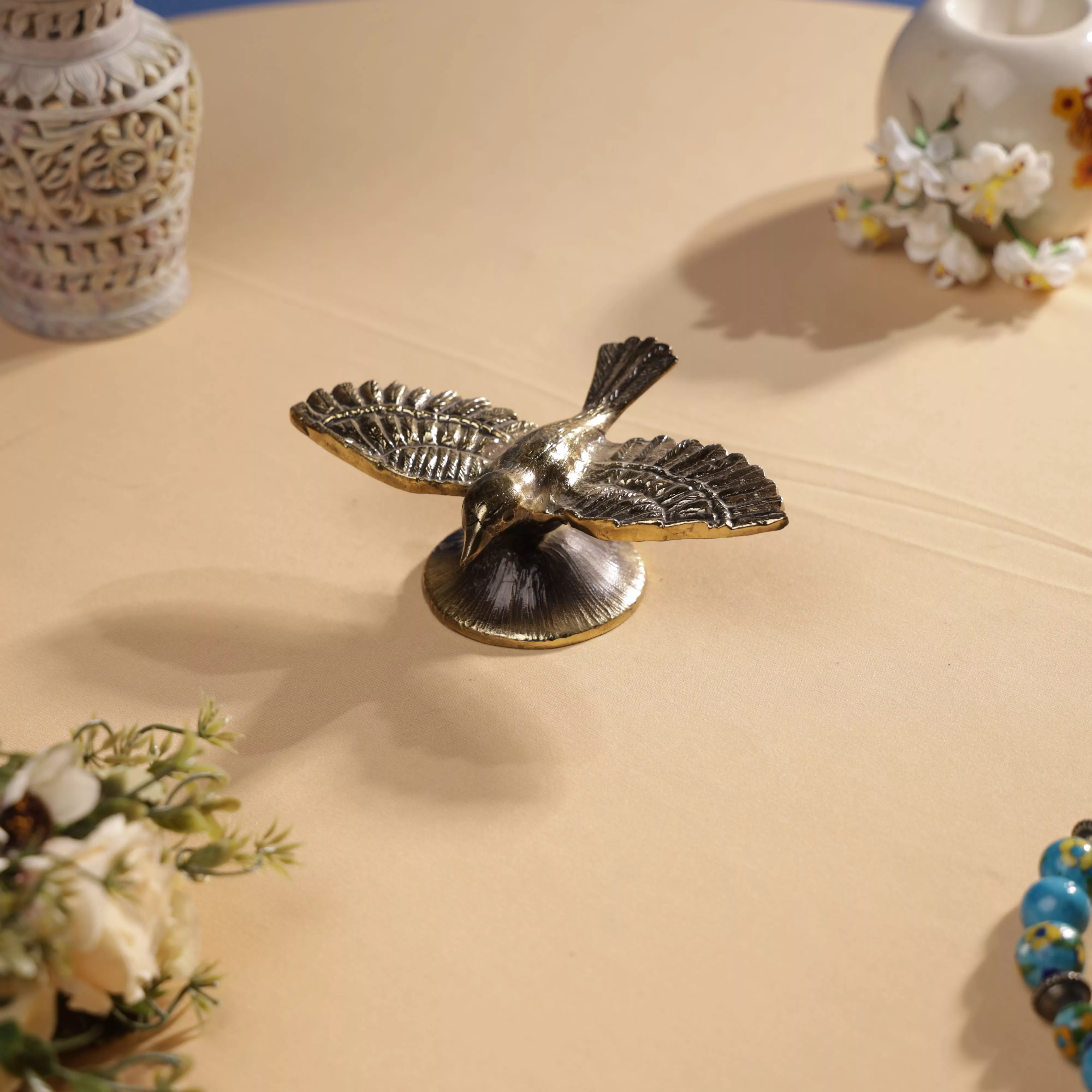 Antique FInsh Brass Sparrow In Flight Table Decor - Image 5