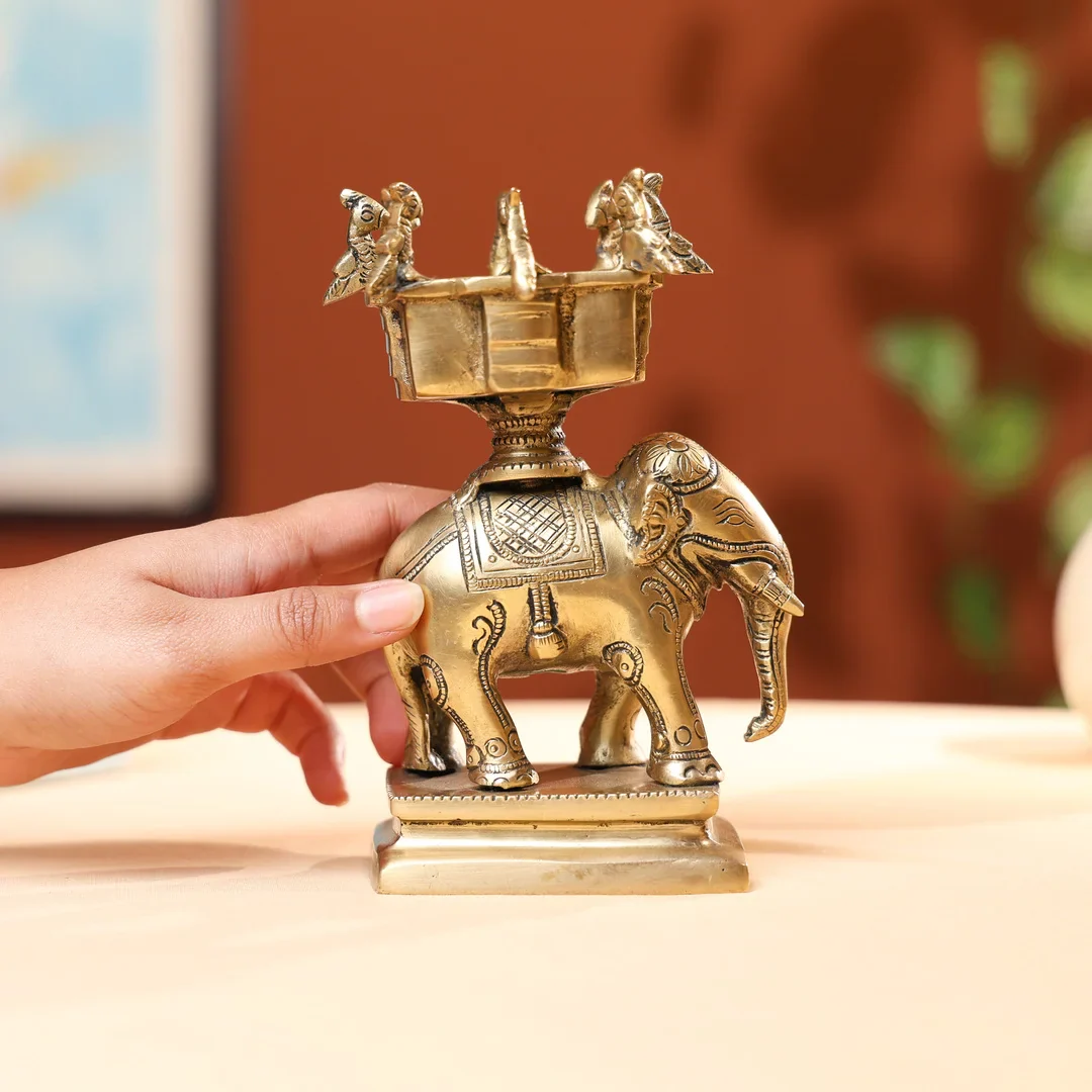 Brass Antique Elephant Hawan Kund - Image 3