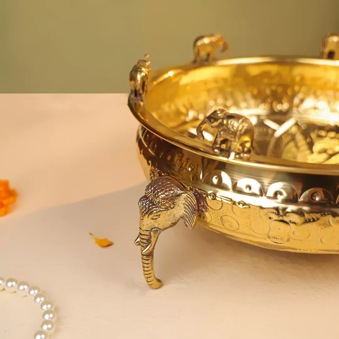Designer Brass Elephant Urli - Image 5