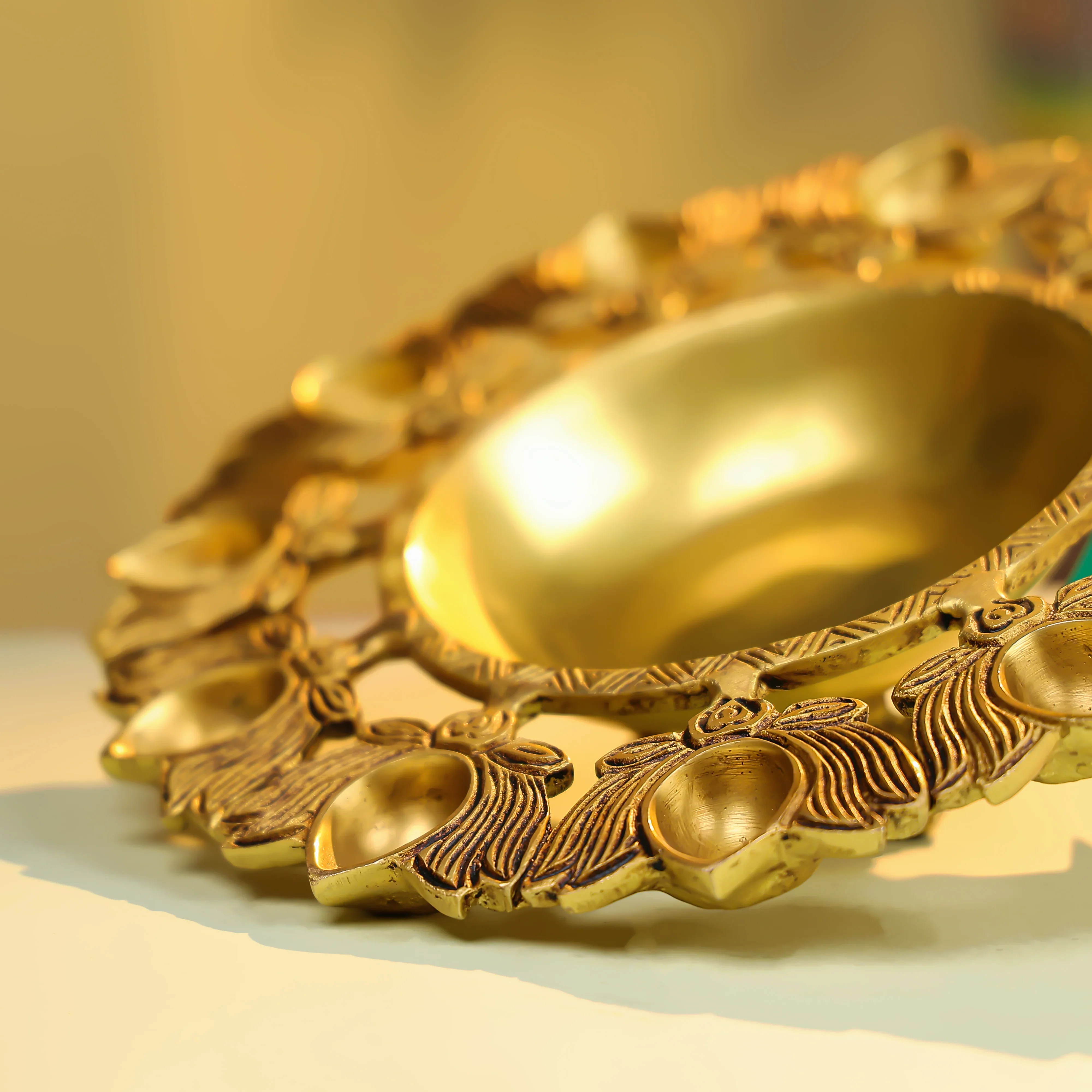 9" Brass Eleven Lotus Diya Urli - Image 2