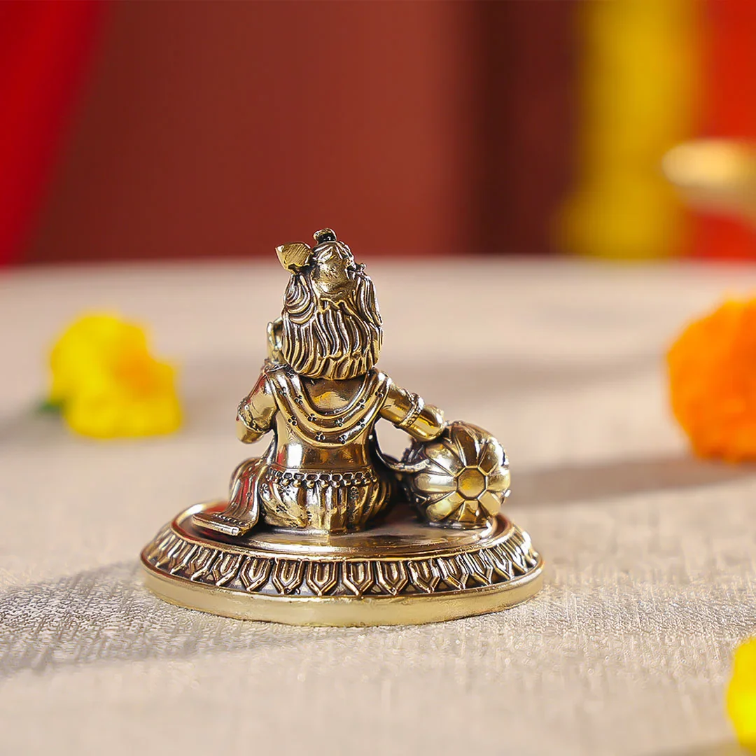 3" Brass Premium Finish Krishna Makhan Chor Idol - Image 4