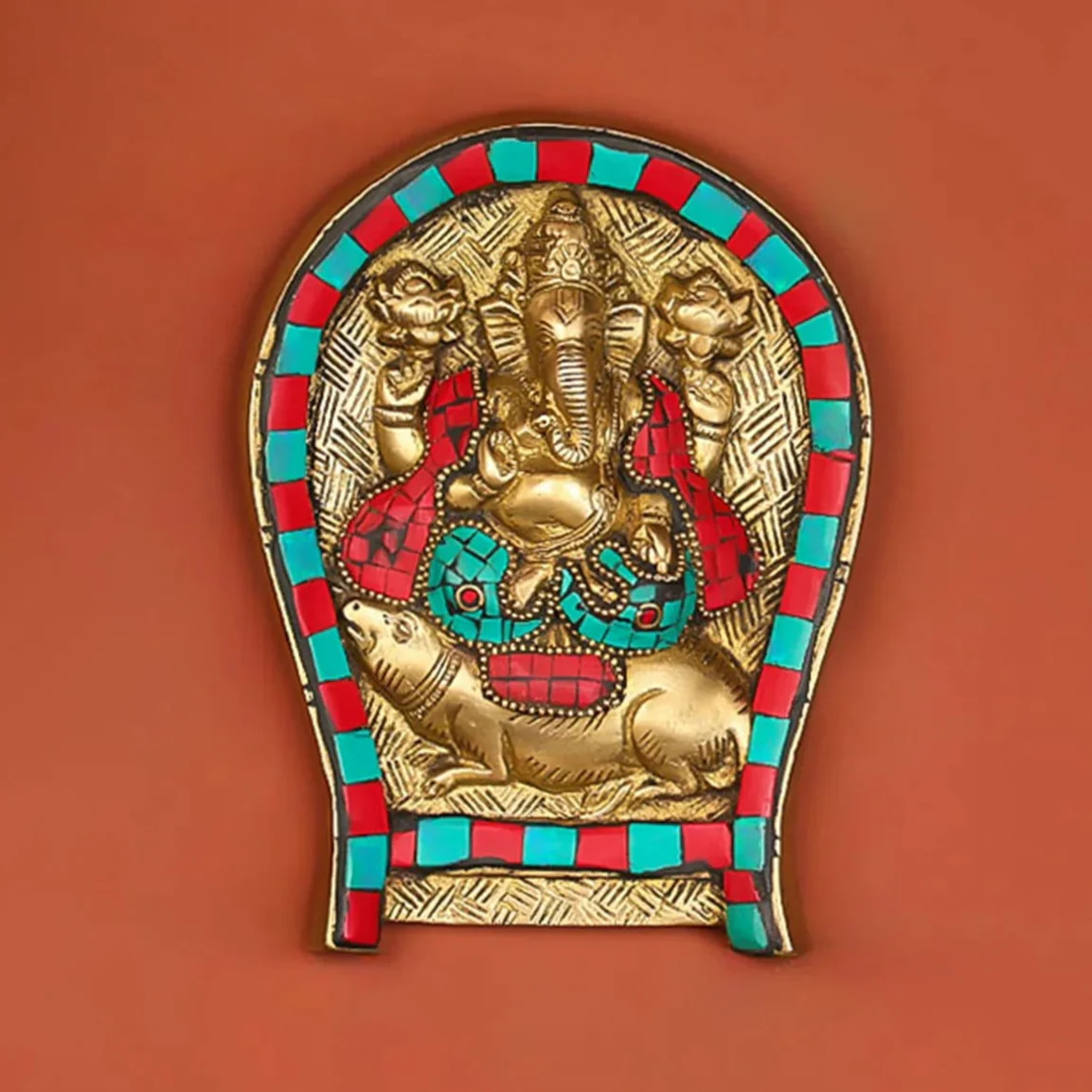 Brass Ganesha Wall Hanging With Stonework