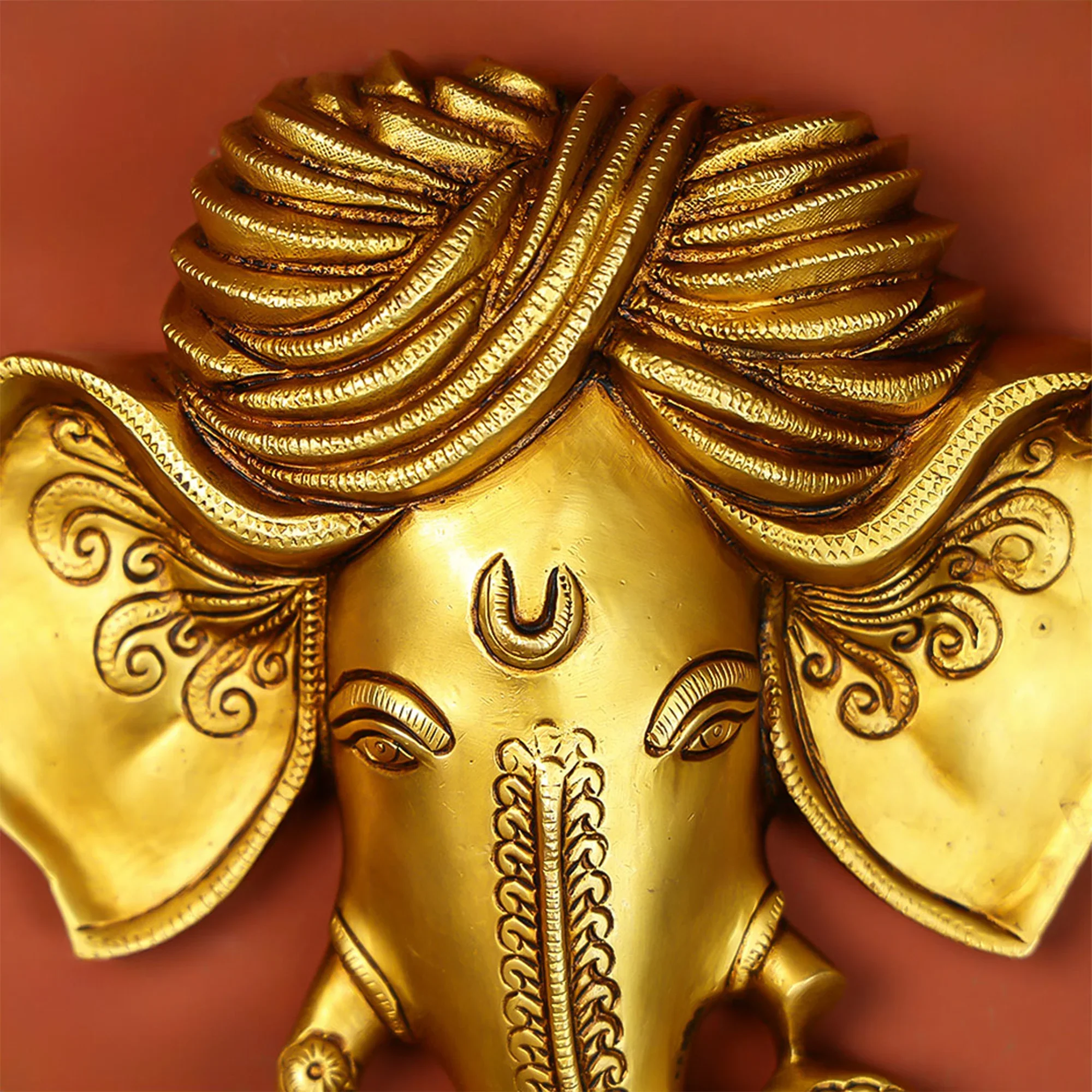 Brass God Ganesha Mask Wall Hanging - Image 3
