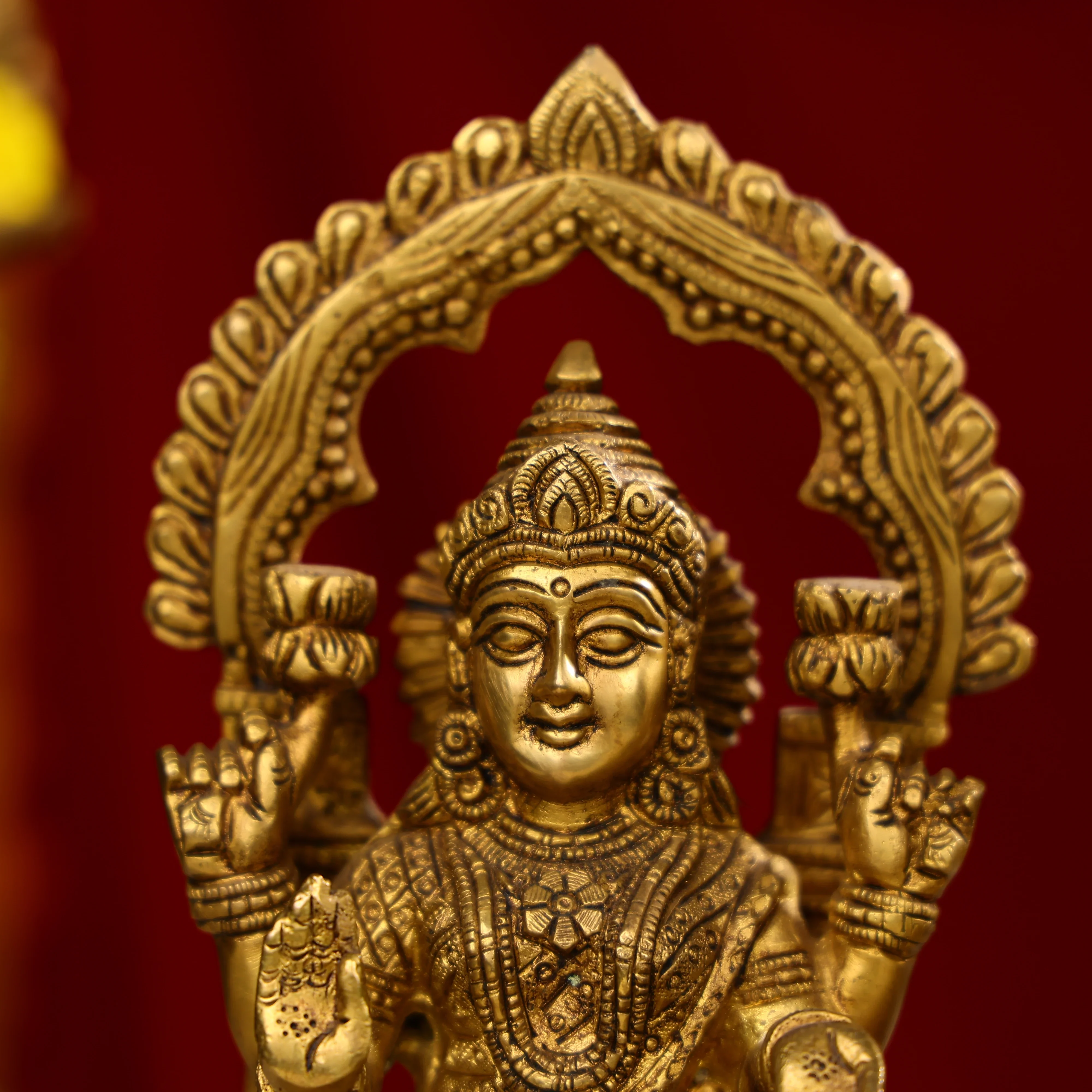 9.25" Super Fine Brass Goddess Laxmi & Lord Ganesh Idols Seated On Throne - Image 7