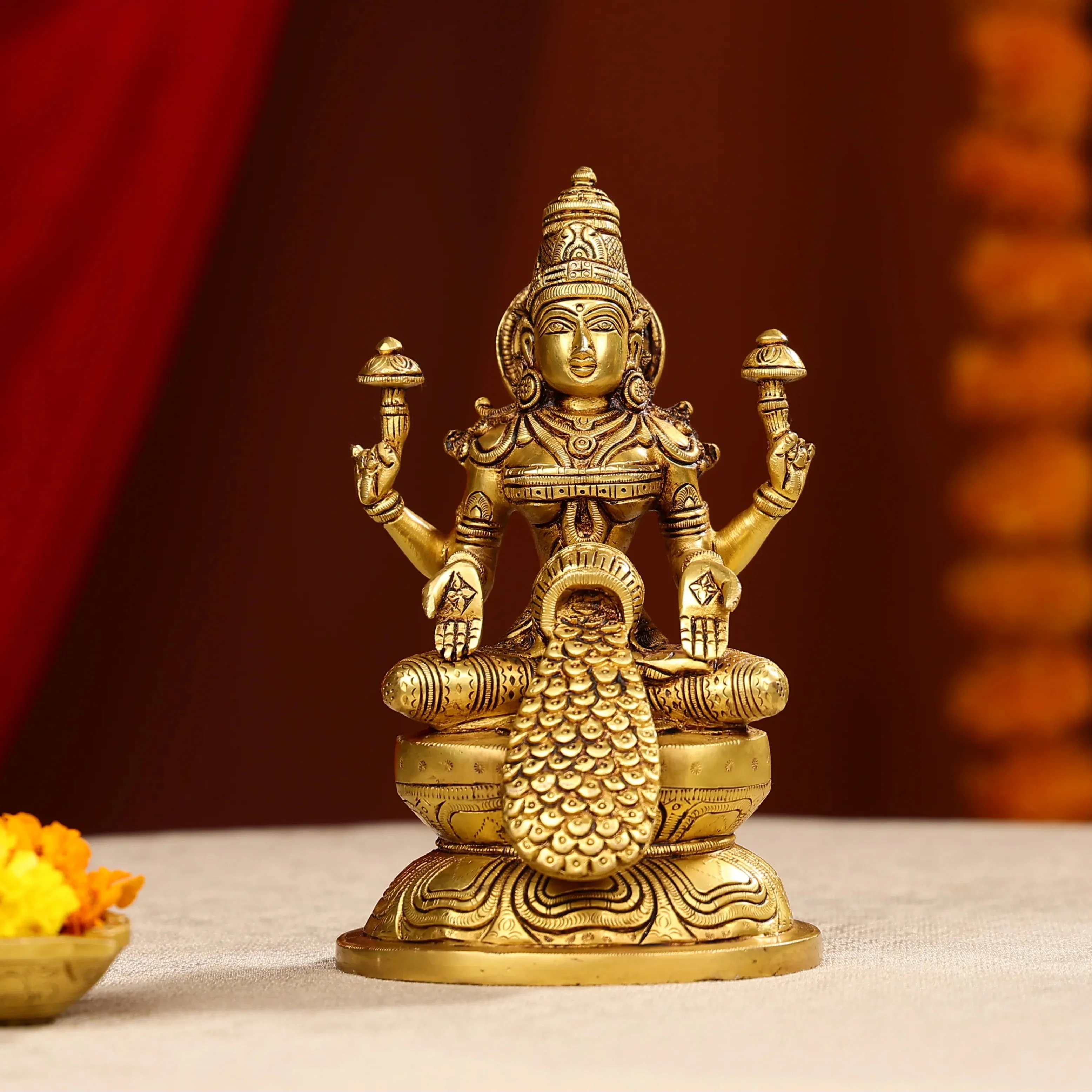8" Super Fine Brass Goddess Laxmi Showering Wealth Idol