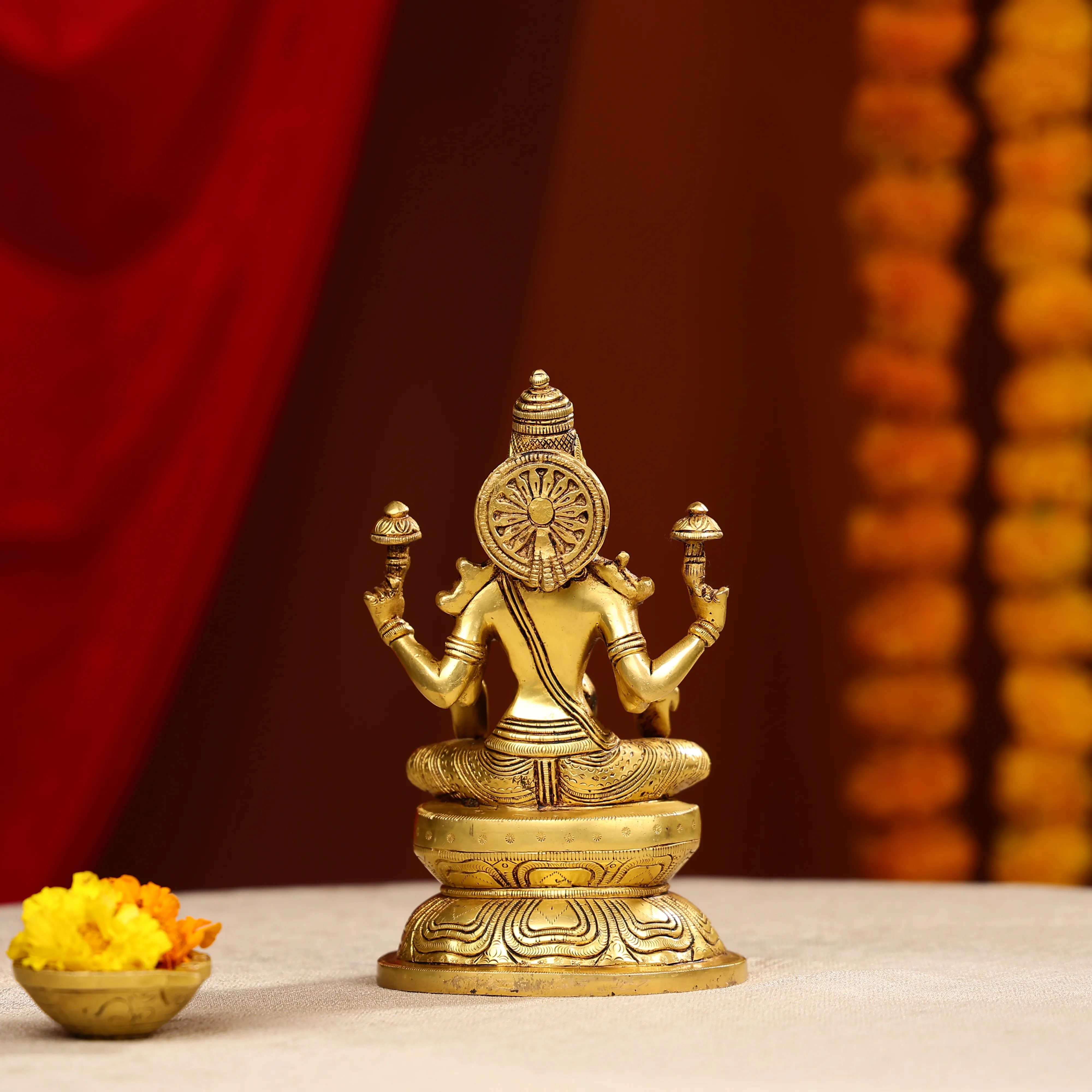 8" Super Fine Brass Goddess Laxmi Showering Wealth Idol - Image 3