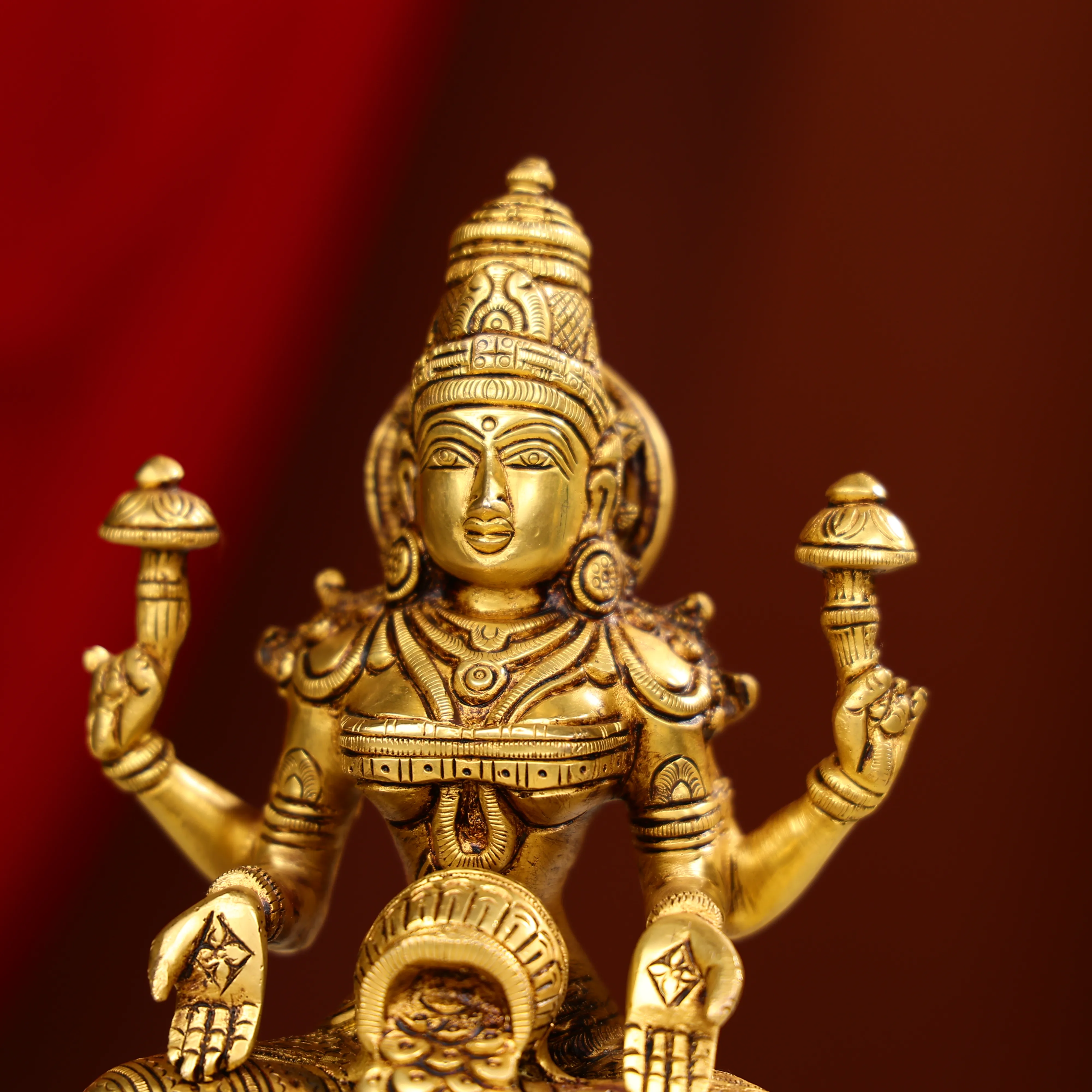8" Super Fine Brass Goddess Laxmi Showering Wealth Idol - Image 4