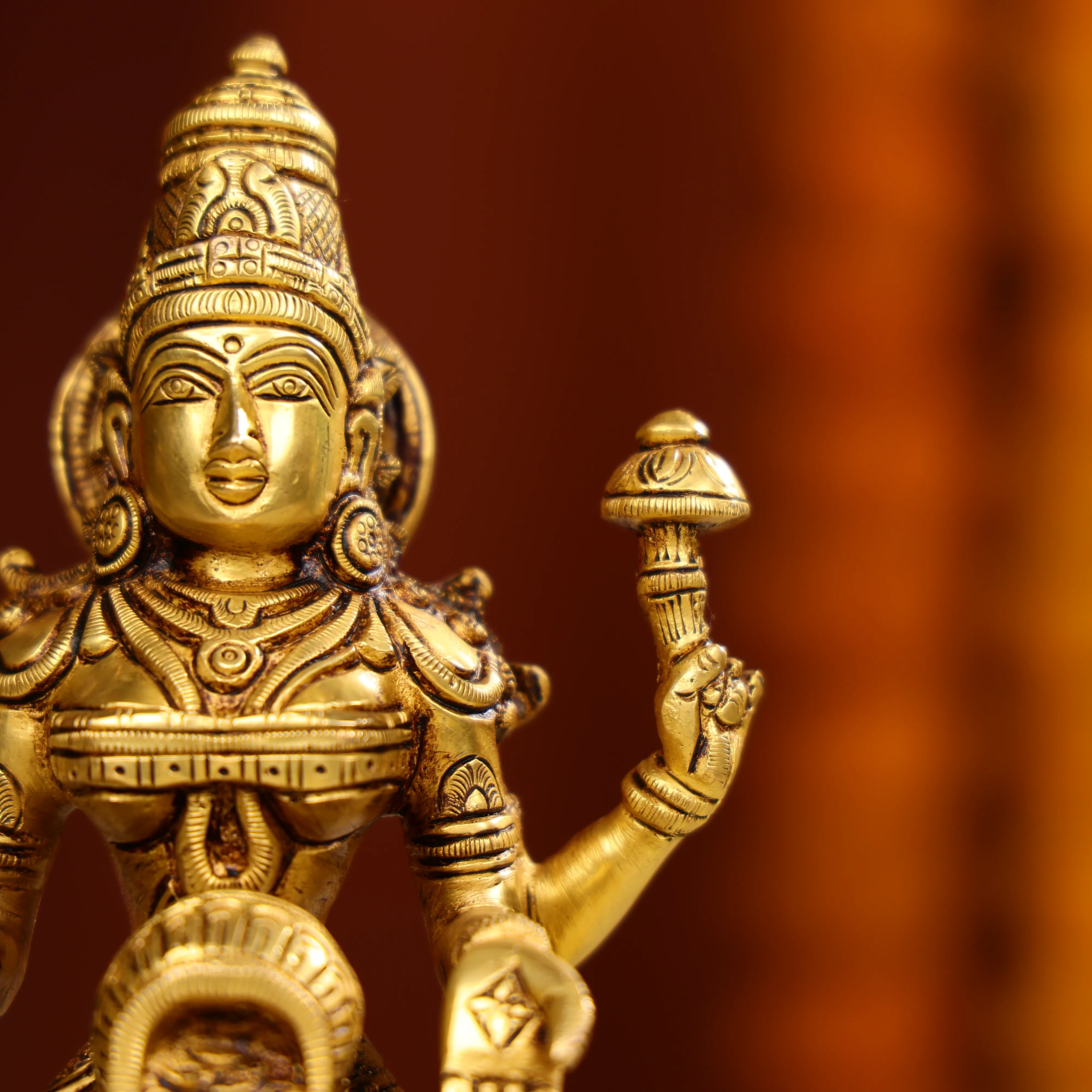 8" Super Fine Brass Goddess Laxmi Showering Wealth Idol - Image 6
