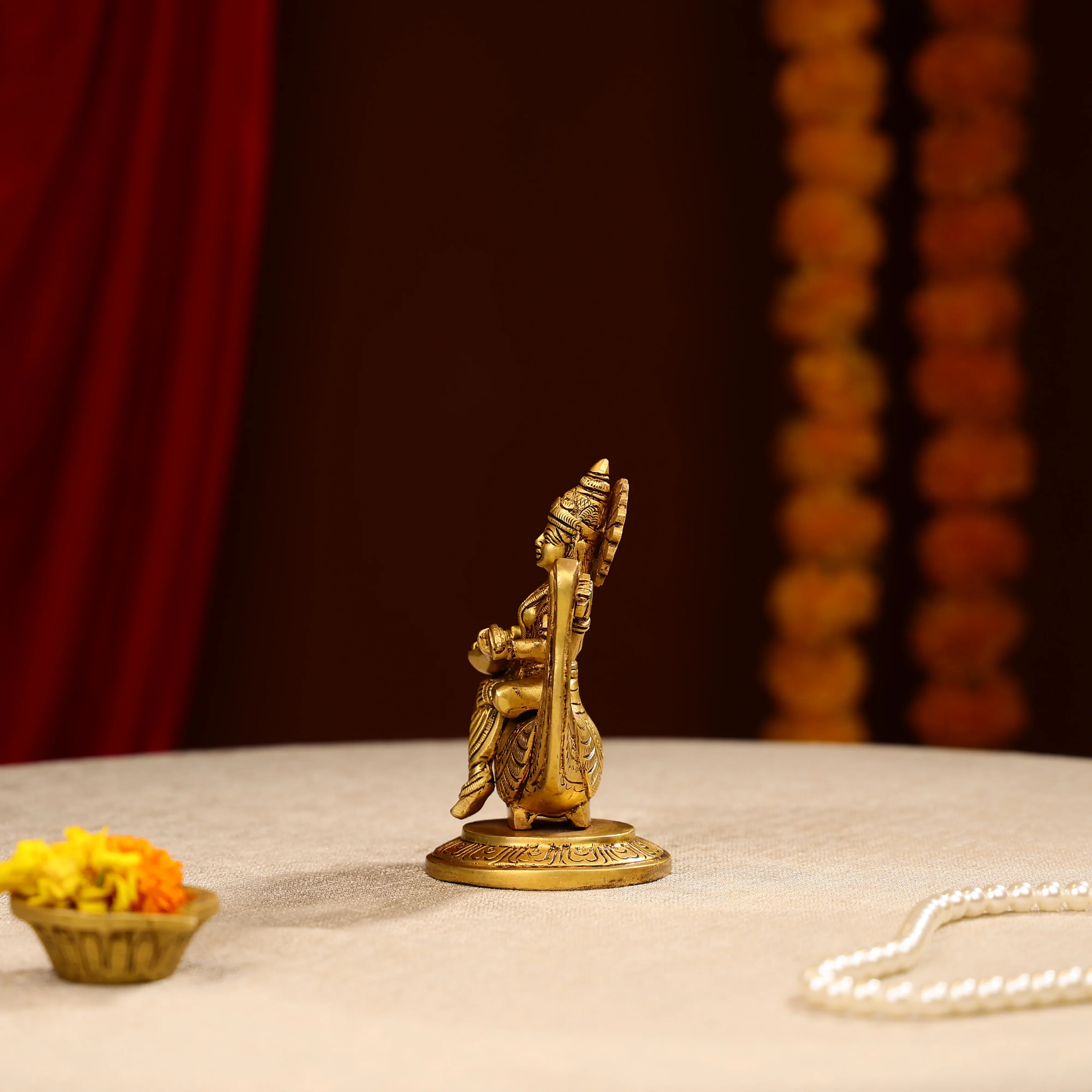 5.75" Superfine Brass Goddess Saraswati Seated on Swan - Image 3