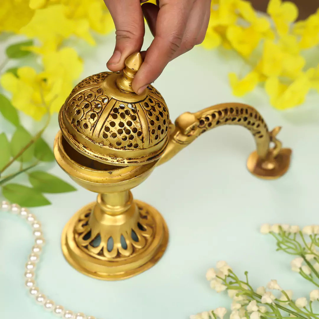 5" Brass Handle Incense Holder Loban Dhoop Dani - Image 4