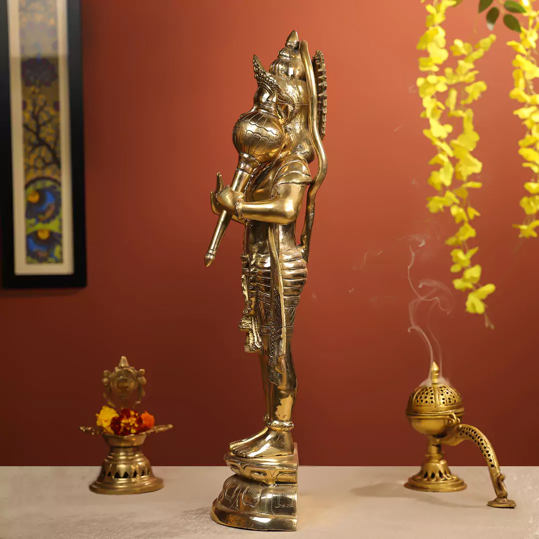 27" Brass Hanuman Idol Standing on Pedestal Black Antique Finish - Large - Image 3