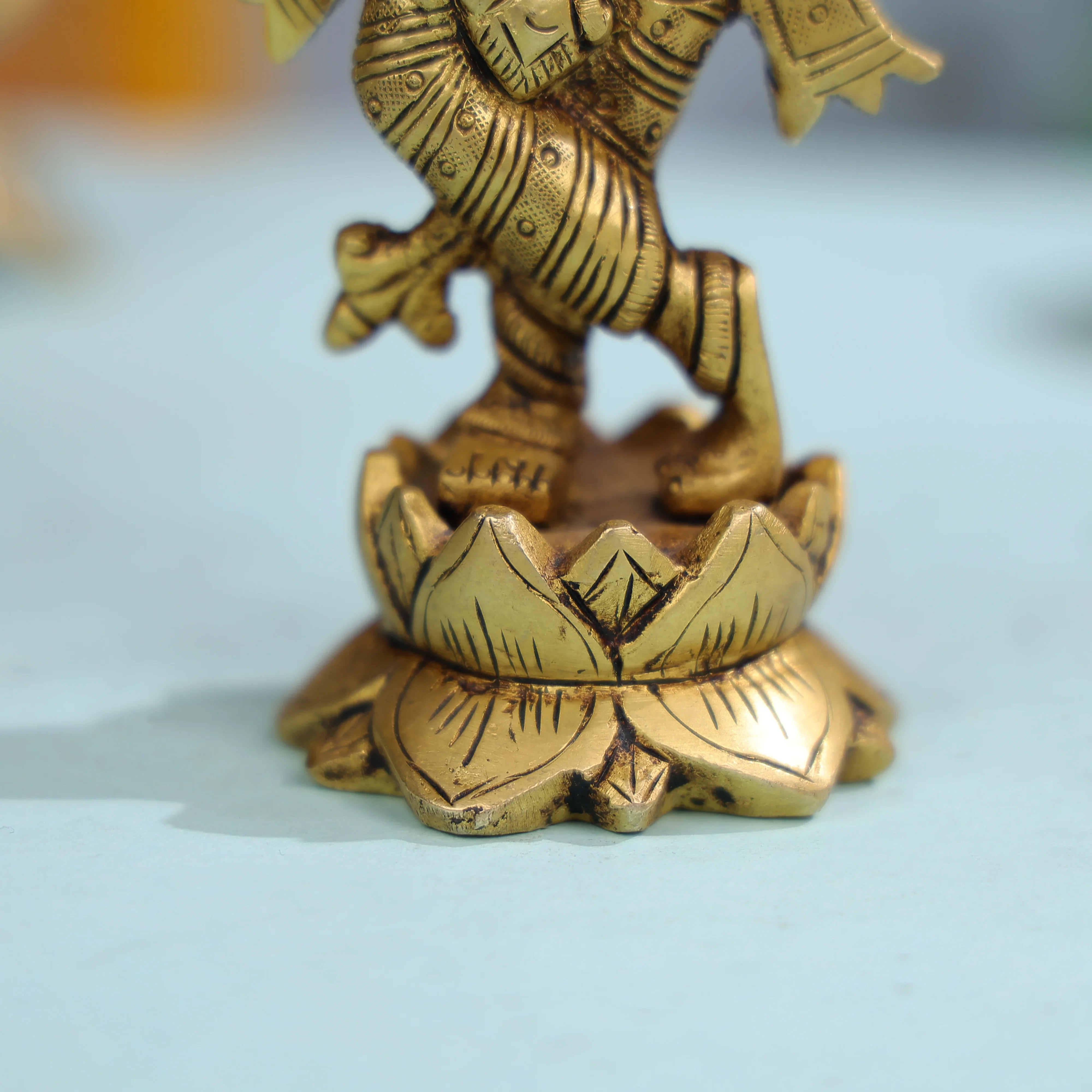 Brass Lord Krishna Playing Flute On Lotus Base - Image 7
