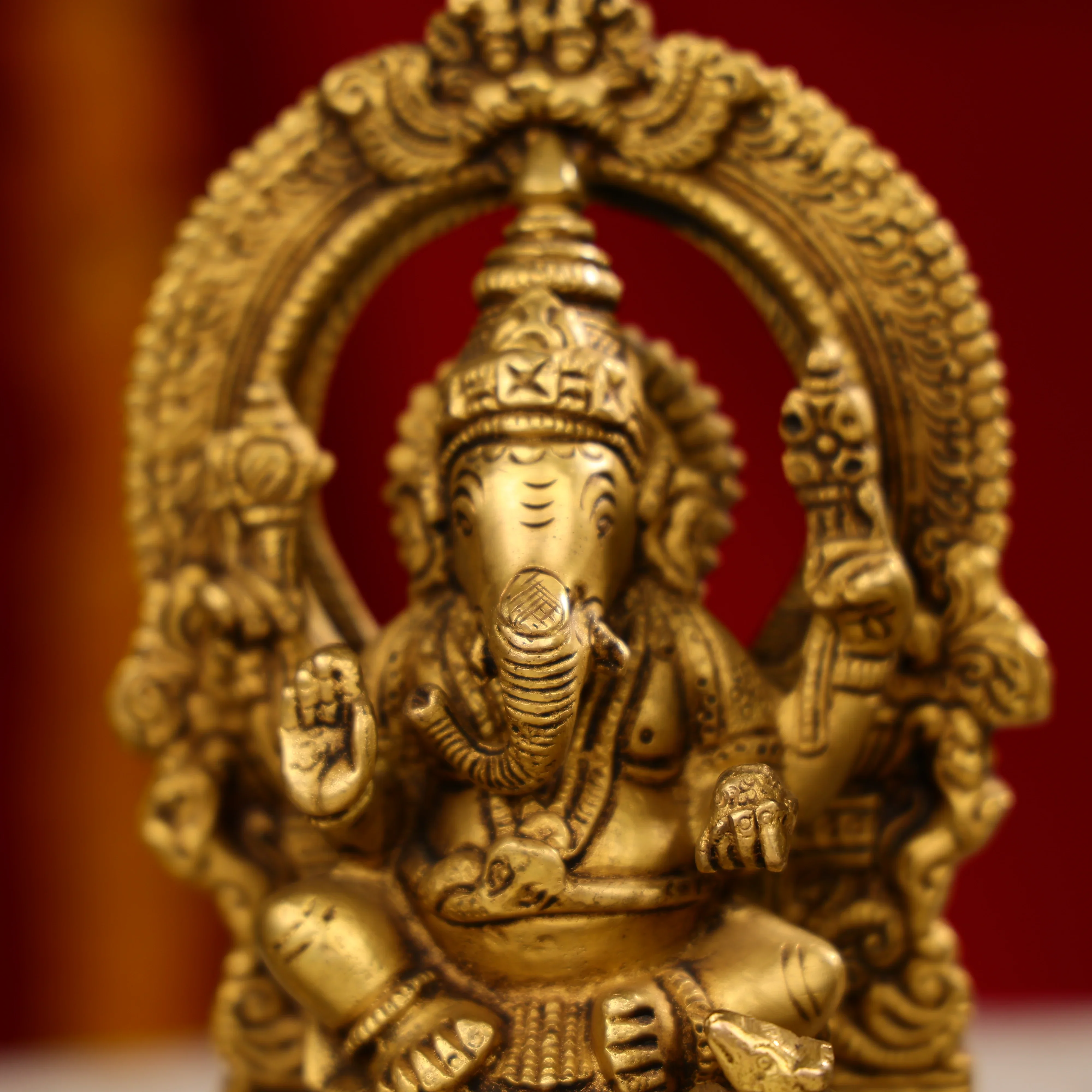 7.5" Brass Lakshmi, Ganesha, And Saraswati Trio Idols Seated On Throne - Image 5
