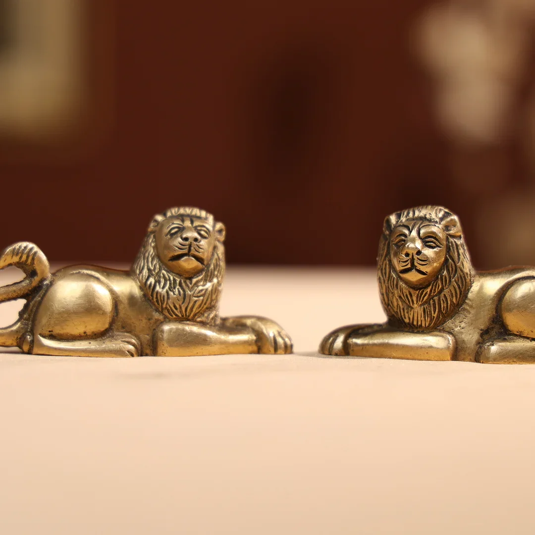 Brass Lion Seated Pair Small