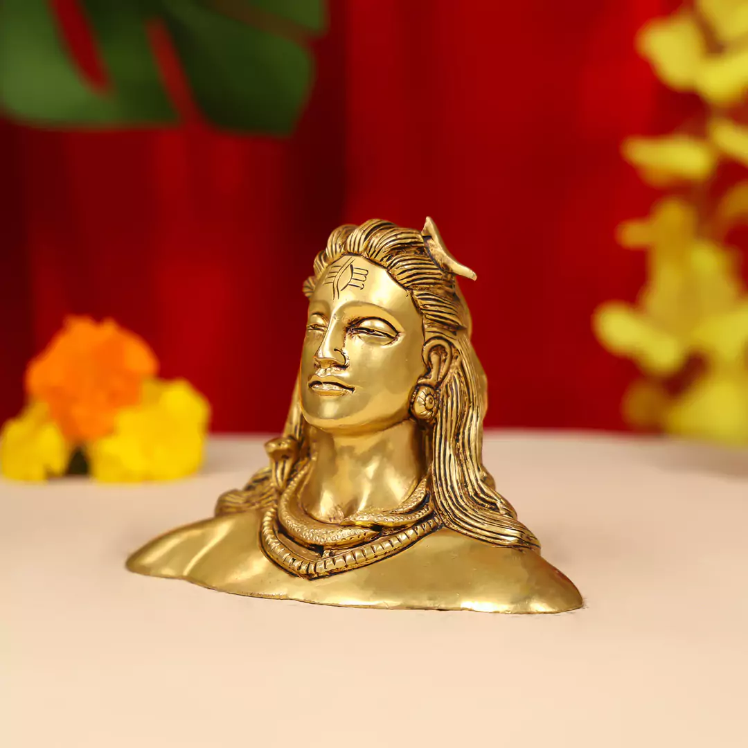4.5" Brass Lord Adiyogi Shiva Bust W/O Base - Image 3