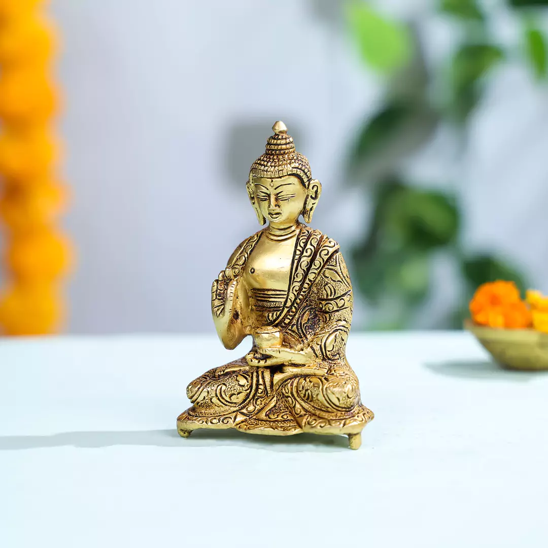 5" Brass Superfine Lord Buddha Seated Idol in Vitarka Mudra - Image 2