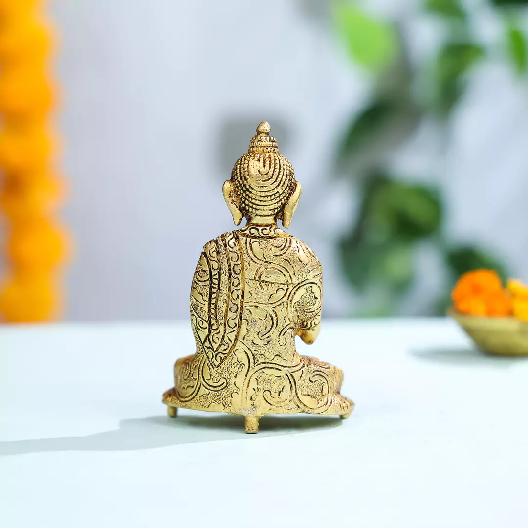 5" Brass Superfine Lord Buddha Seated Idol in Vitarka Mudra - Image 3