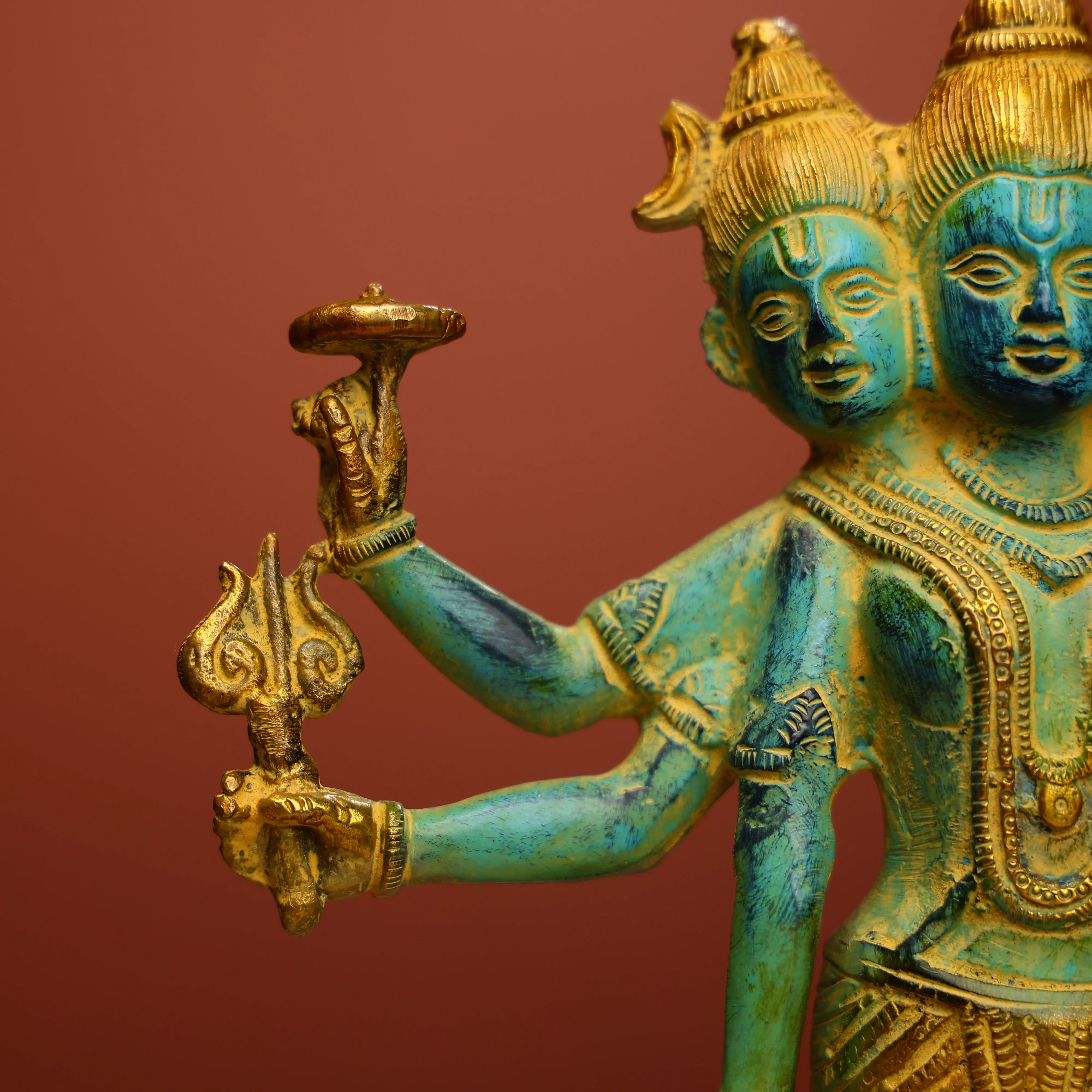 12" Colored Antique FInished Brass Lord Dattatreya Idol - Image 6