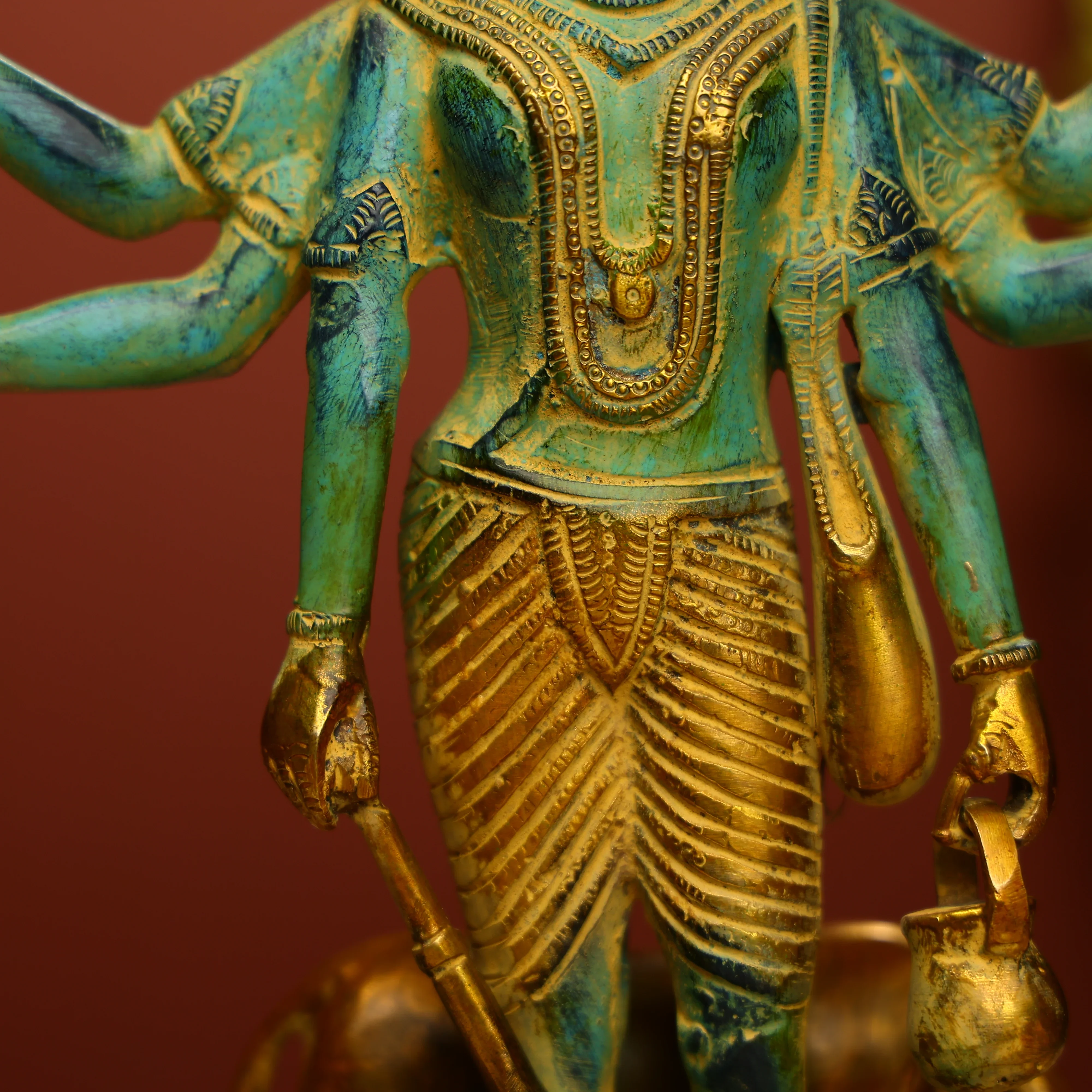 12" Colored Antique FInished Brass Lord Dattatreya Idol - Image 7