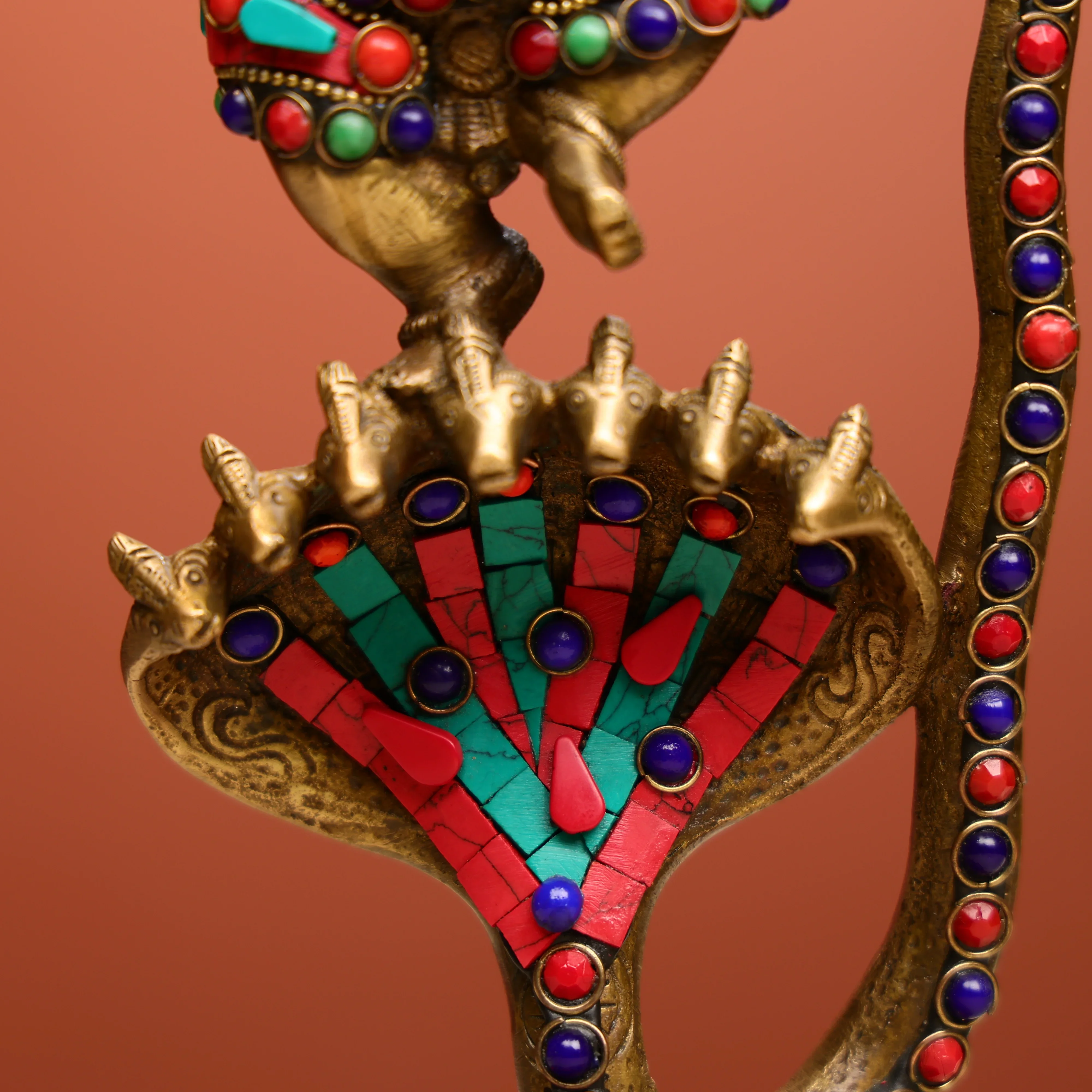 Stone Worked Brass Lord Ganesha Dancing On Kalinga Naga - Image 10