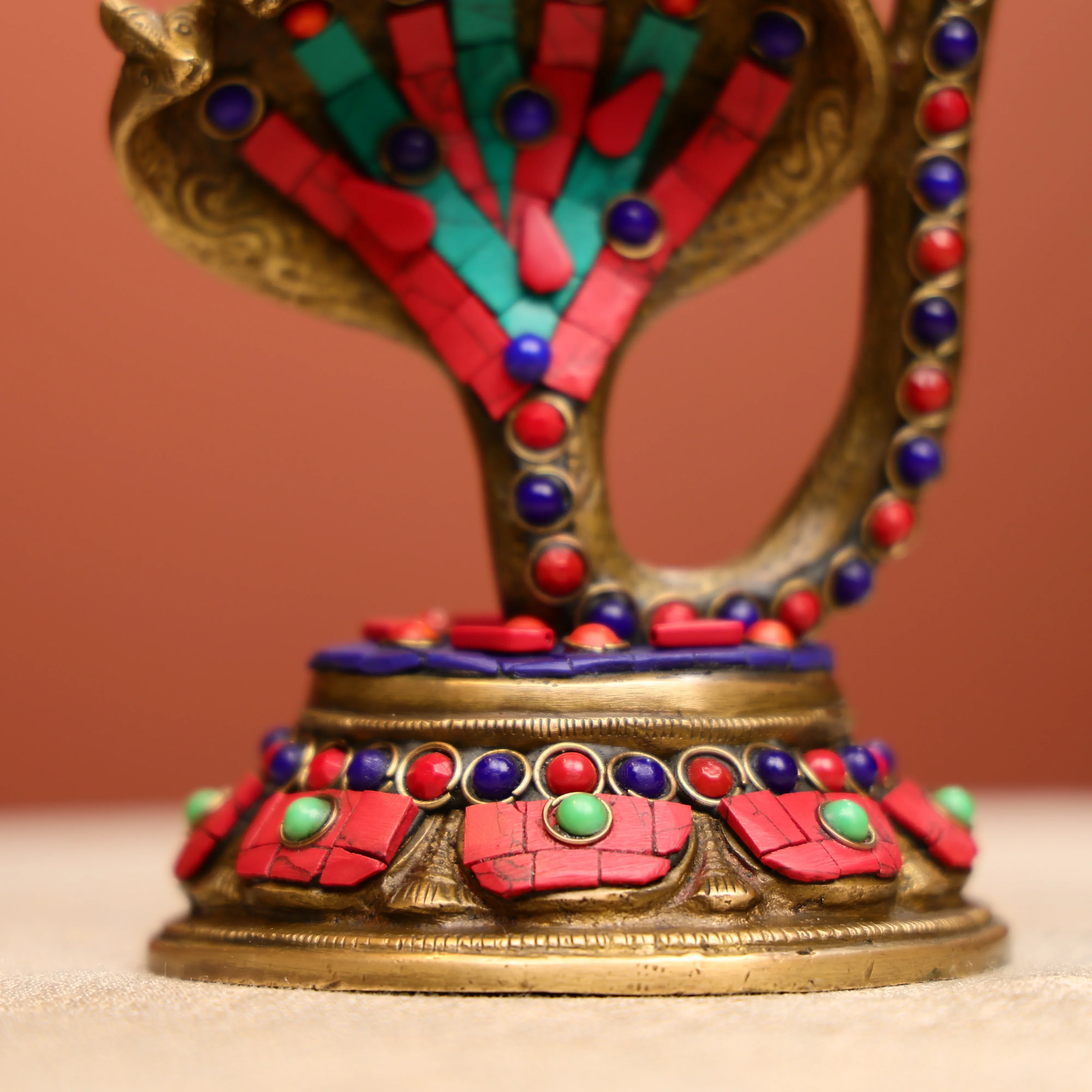Stone Worked Brass Lord Ganesha Dancing On Kalinga Naga - Image 11