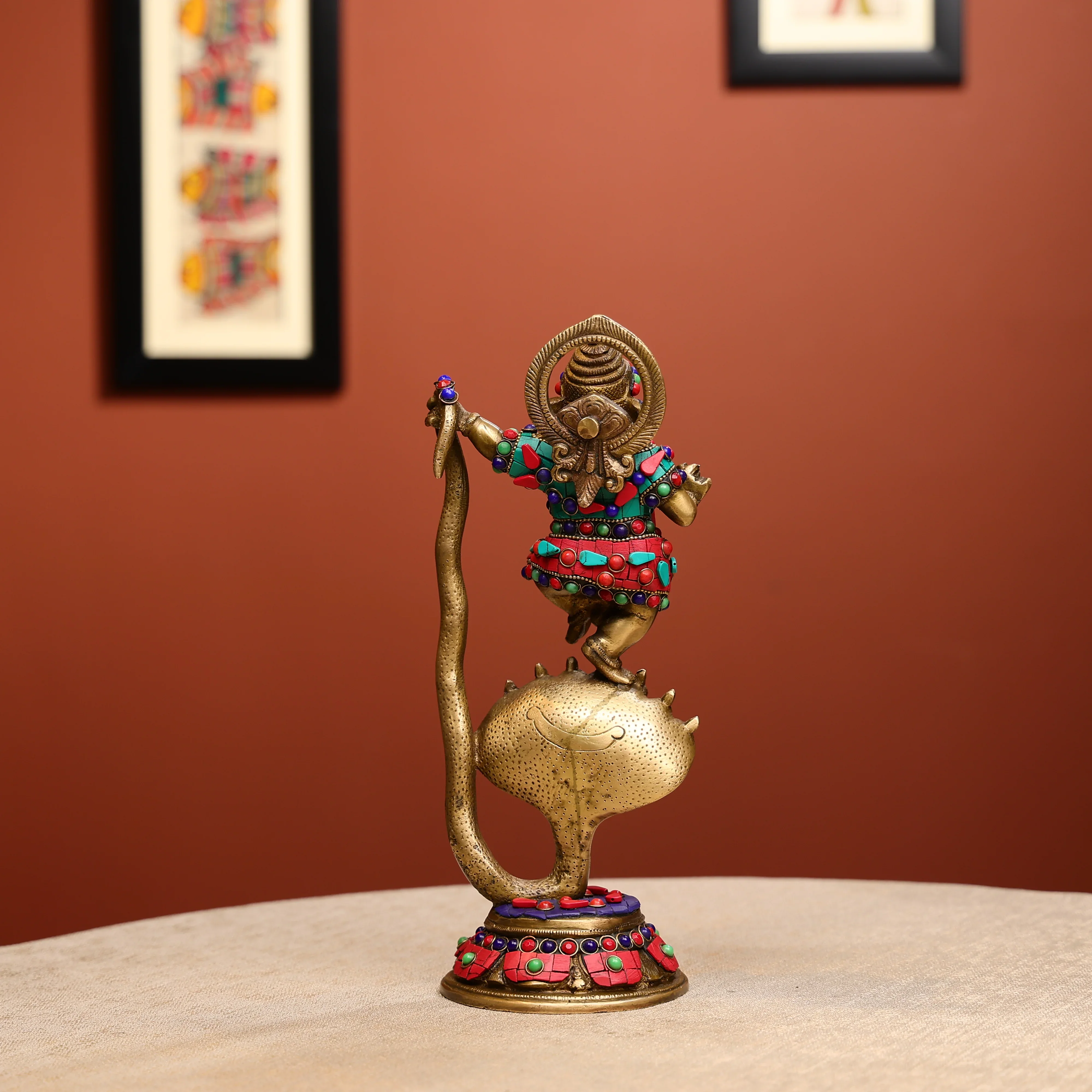 Stone Worked Brass Lord Ganesha Dancing On Kalinga Naga - Image 4