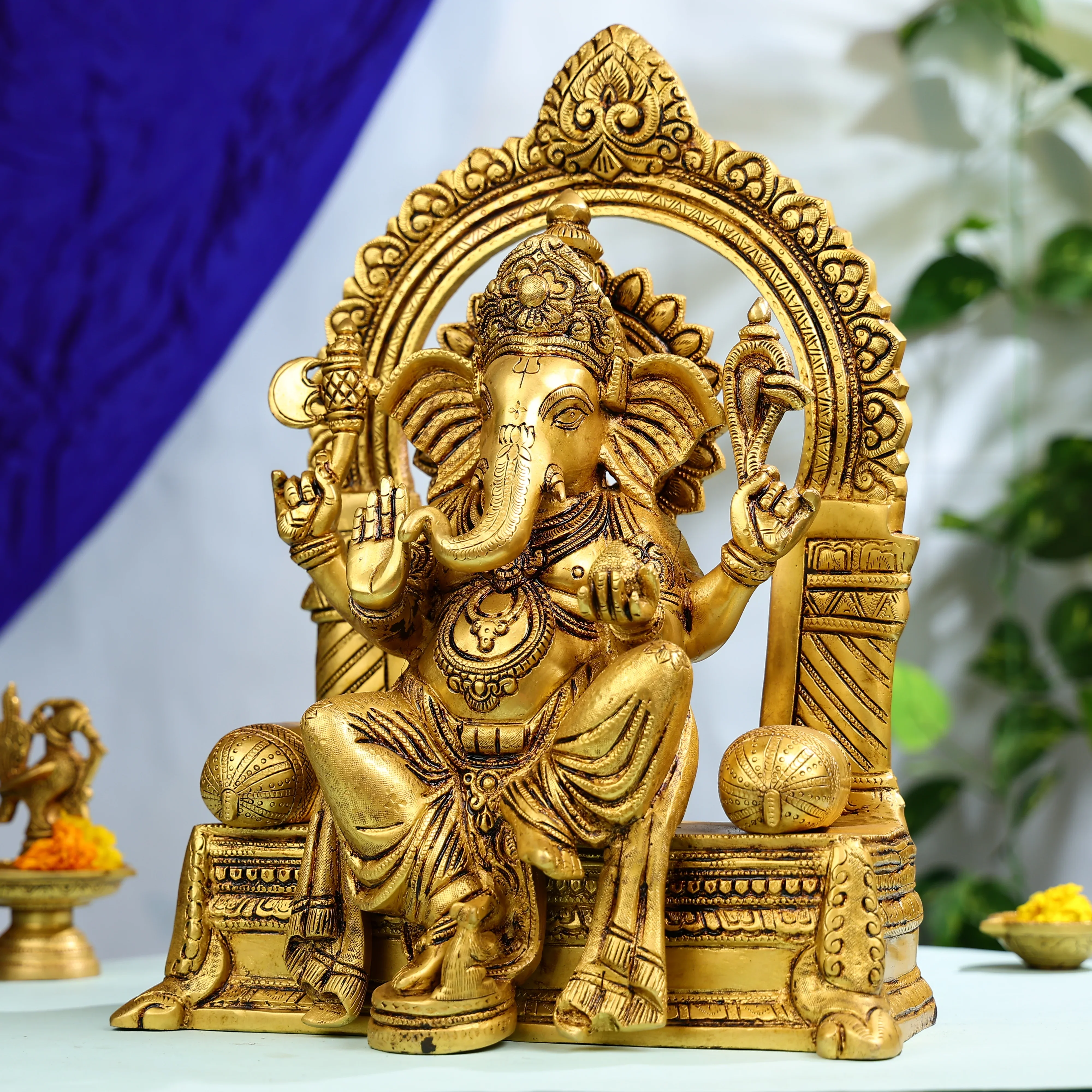 Brass Lord Ganesha On His Singhasan - Image 2