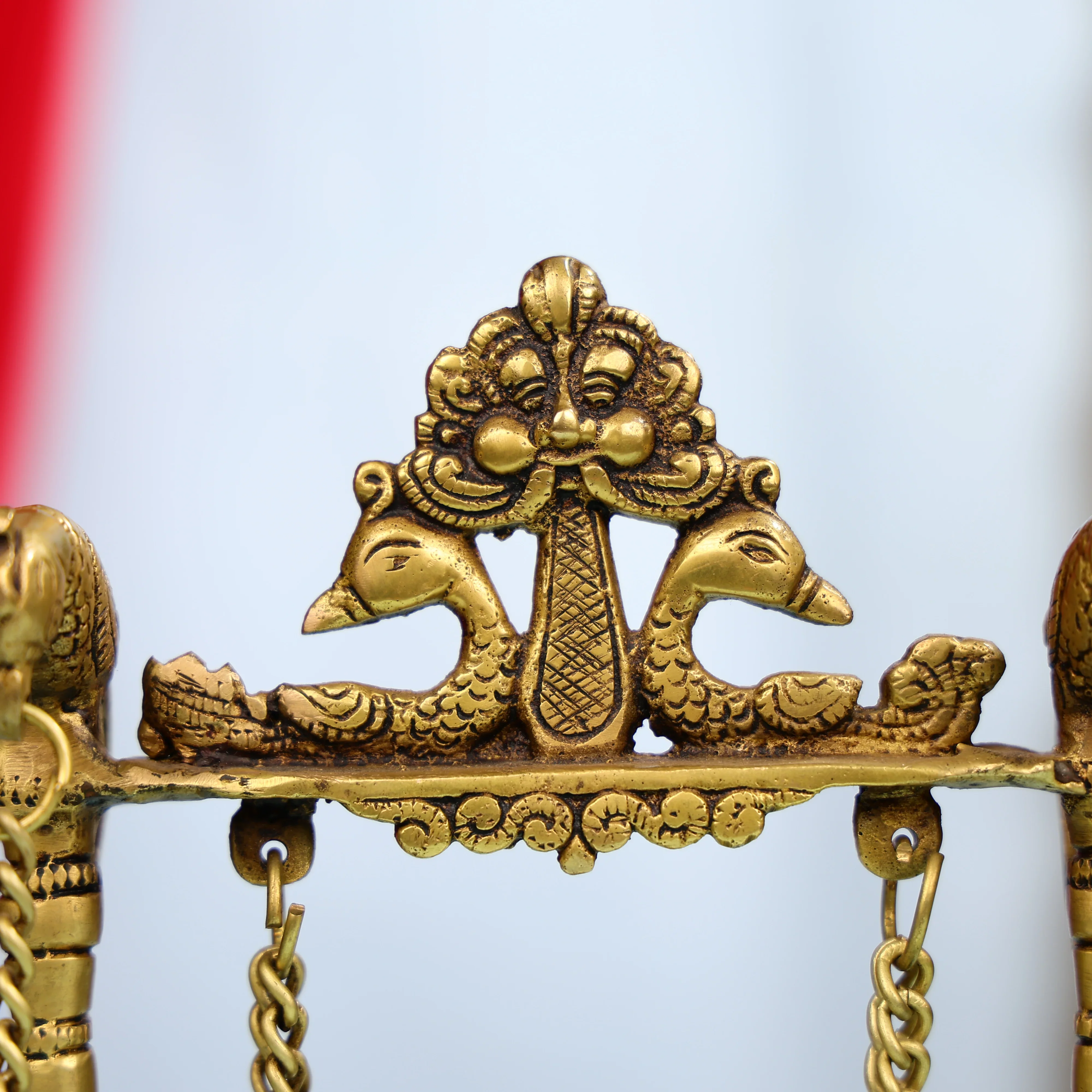 9" Brass Lord Ganesha On Swings Idol With Hanging Panch Diya On Both Sides - Image 9