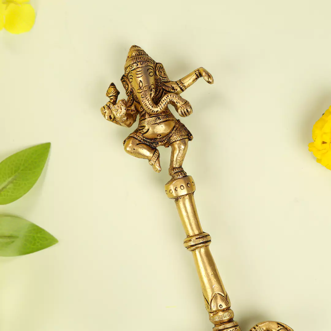 10" Brass Lord Ganesha Pooja Hawan Spoon - Image 5