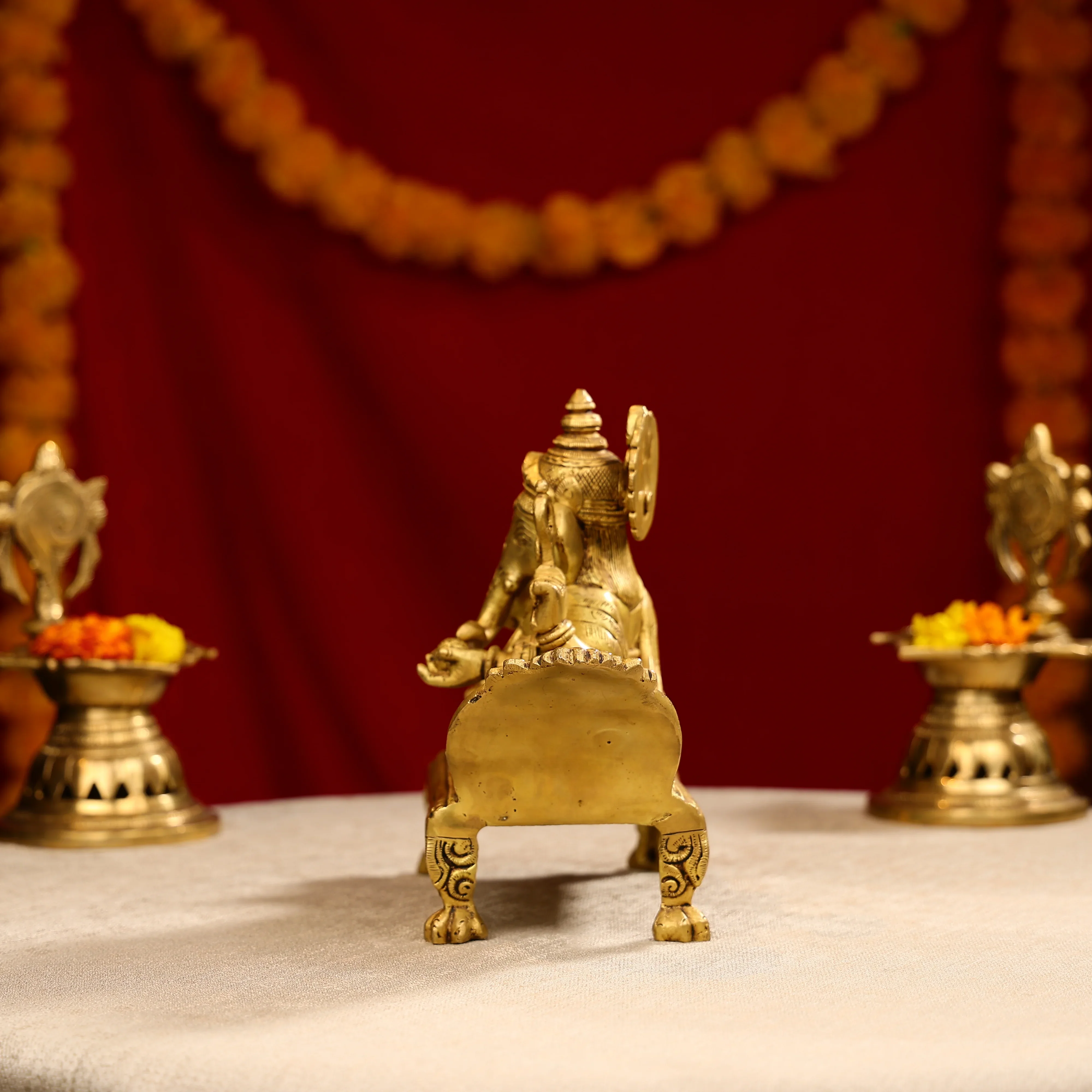9" Brass Super Fine Blessing Lord Ganesha Resting On Sofa - Image 3