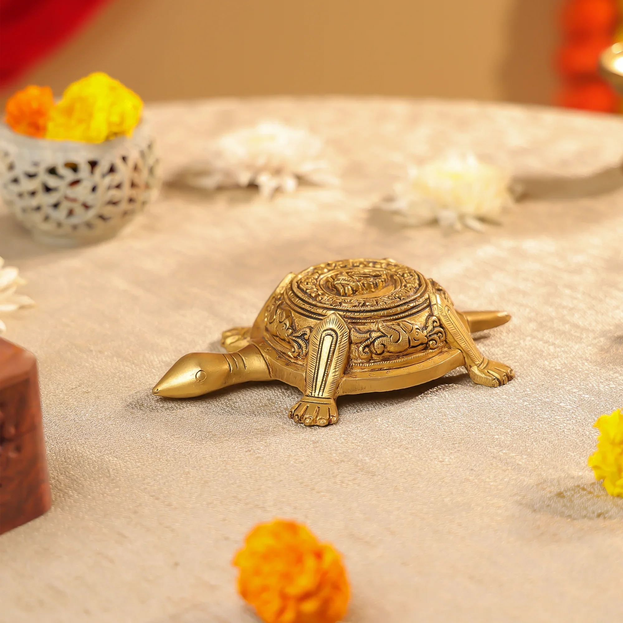 Brass Lord Ganesha Carved Vastu Turtle - Image 2