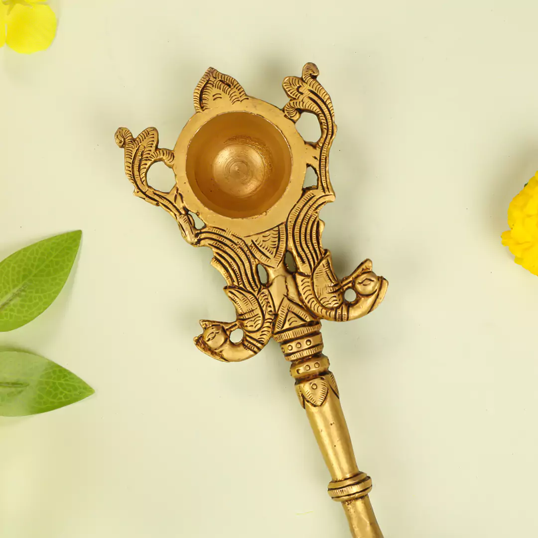 11" Brass Lord Garuda Pooja Hawan Spoon - Image 4