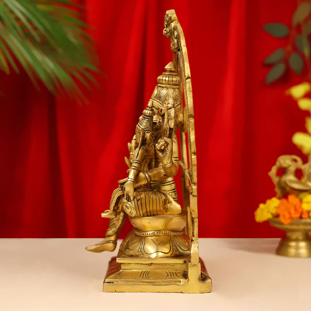 11.5" Brass Lord Narasimha With Goddess Lakshmi Idol - Image 4