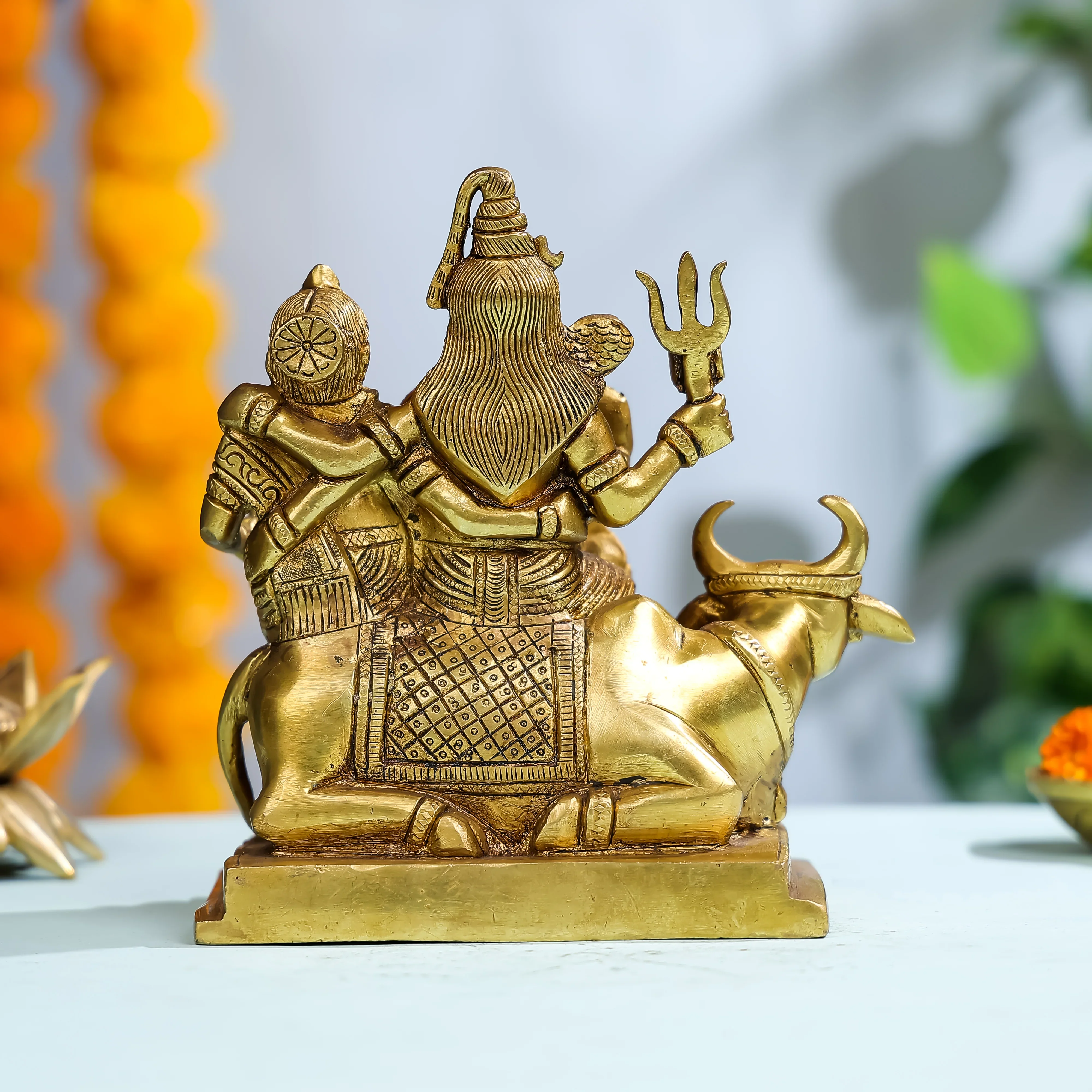 8" Brass Lord Shiva Family With Nandi - Image 3