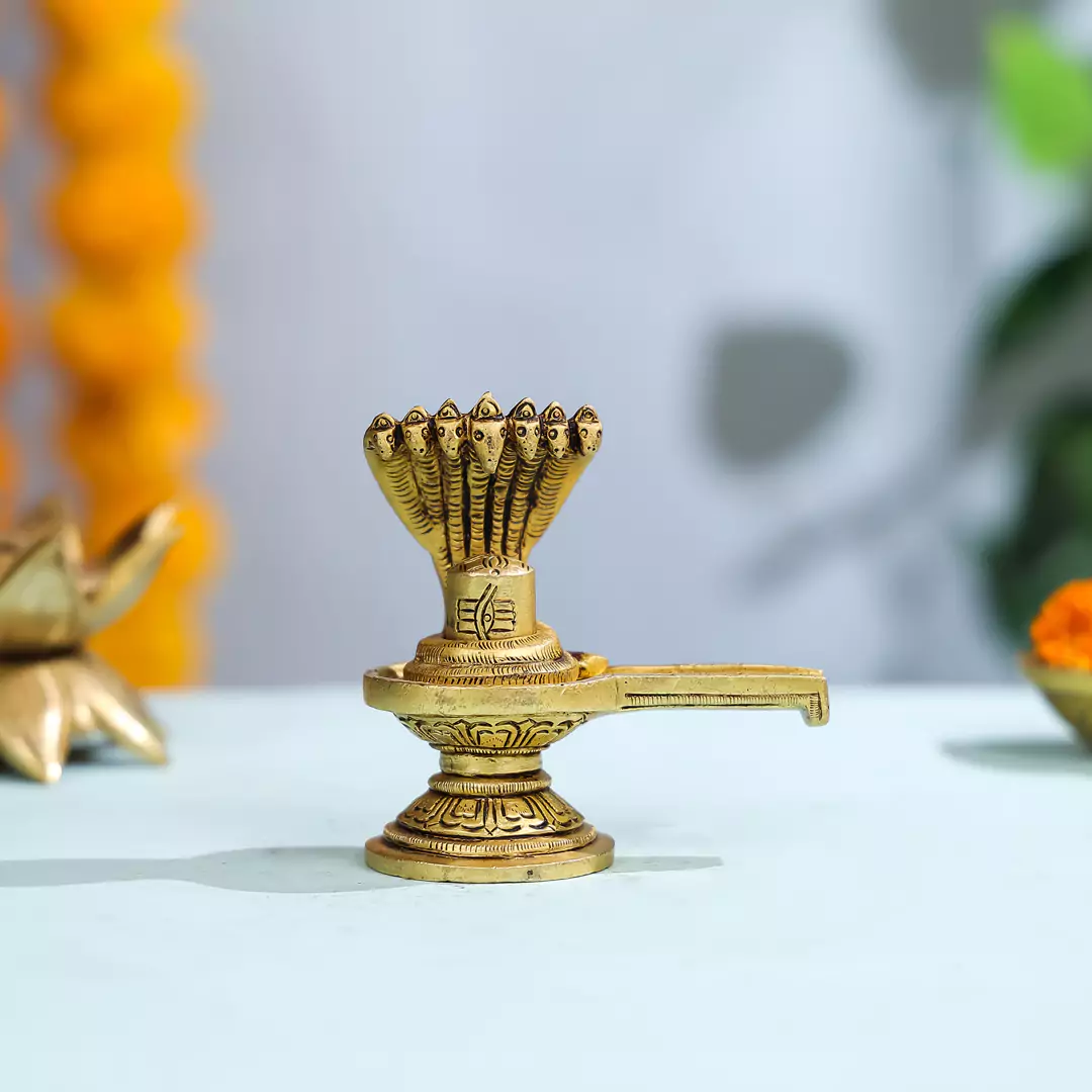 4" Brass Lord Shivalinga With Sheshnaag