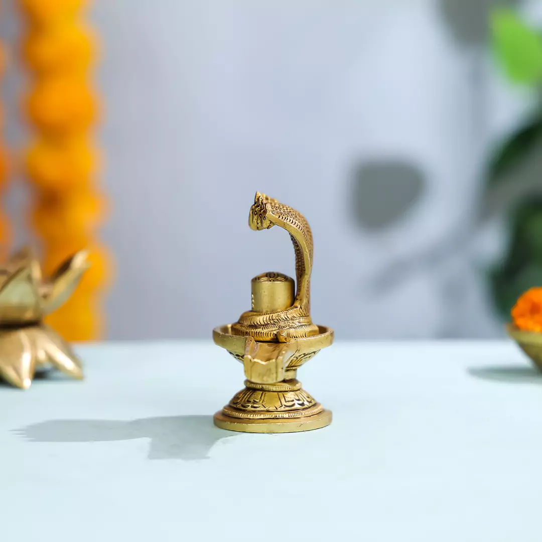 4" Brass Lord Shivalinga With Sheshnaag - Image 2