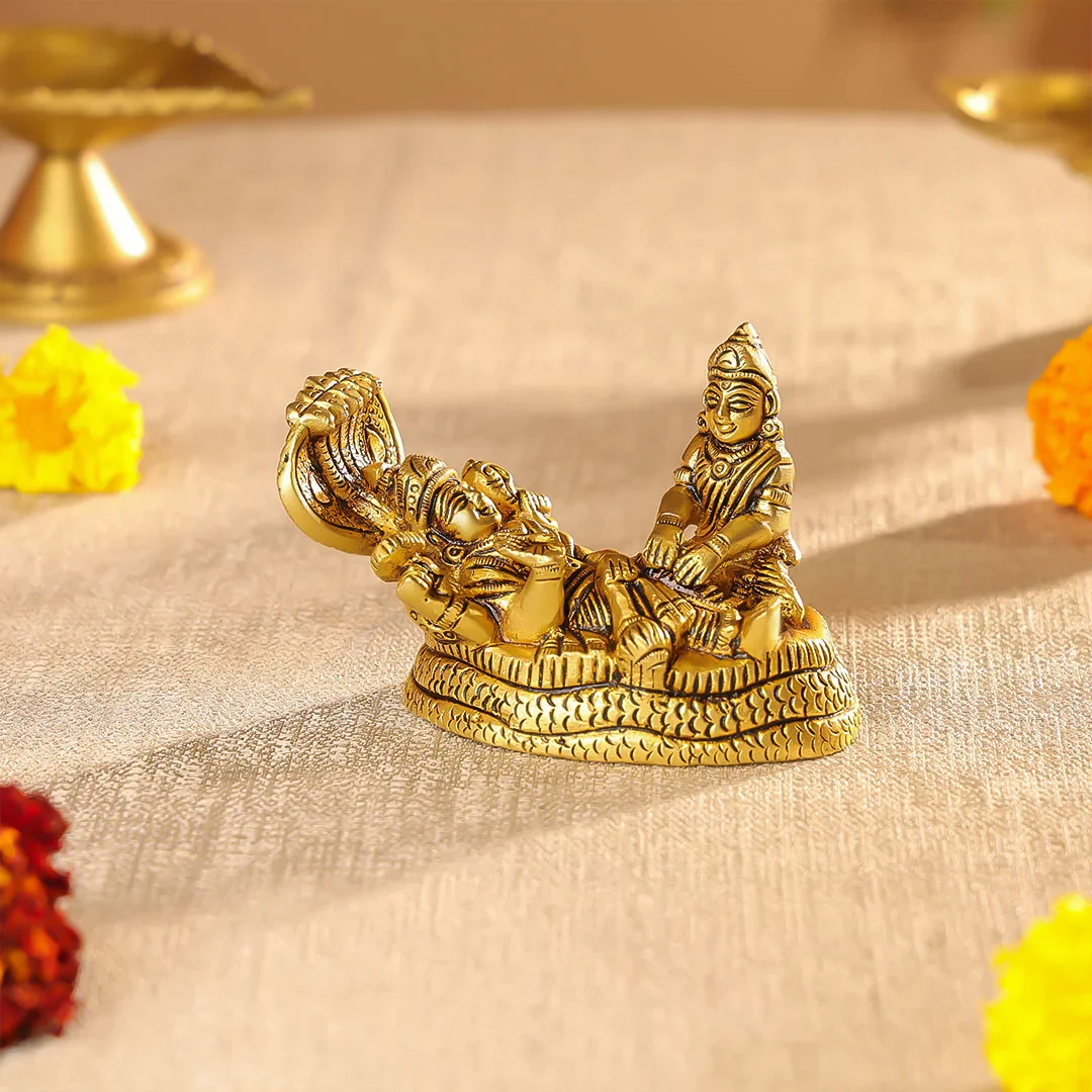 Brass Lord Vishnu & Maa Lakshmi Idol On Sheshnag - Image 5