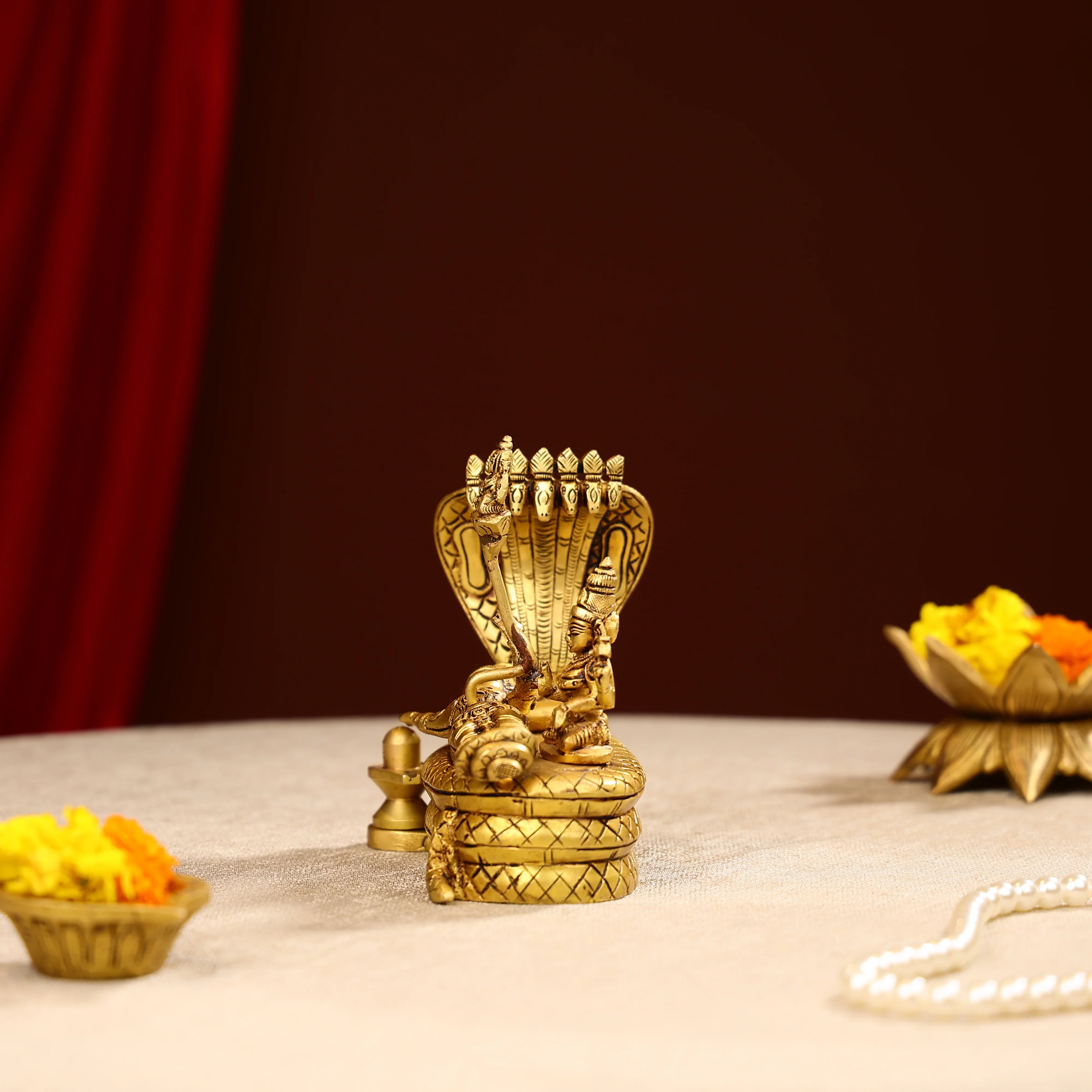 Brass Lord Vishnu Resting On Sheshnag Singhasan - Image 3