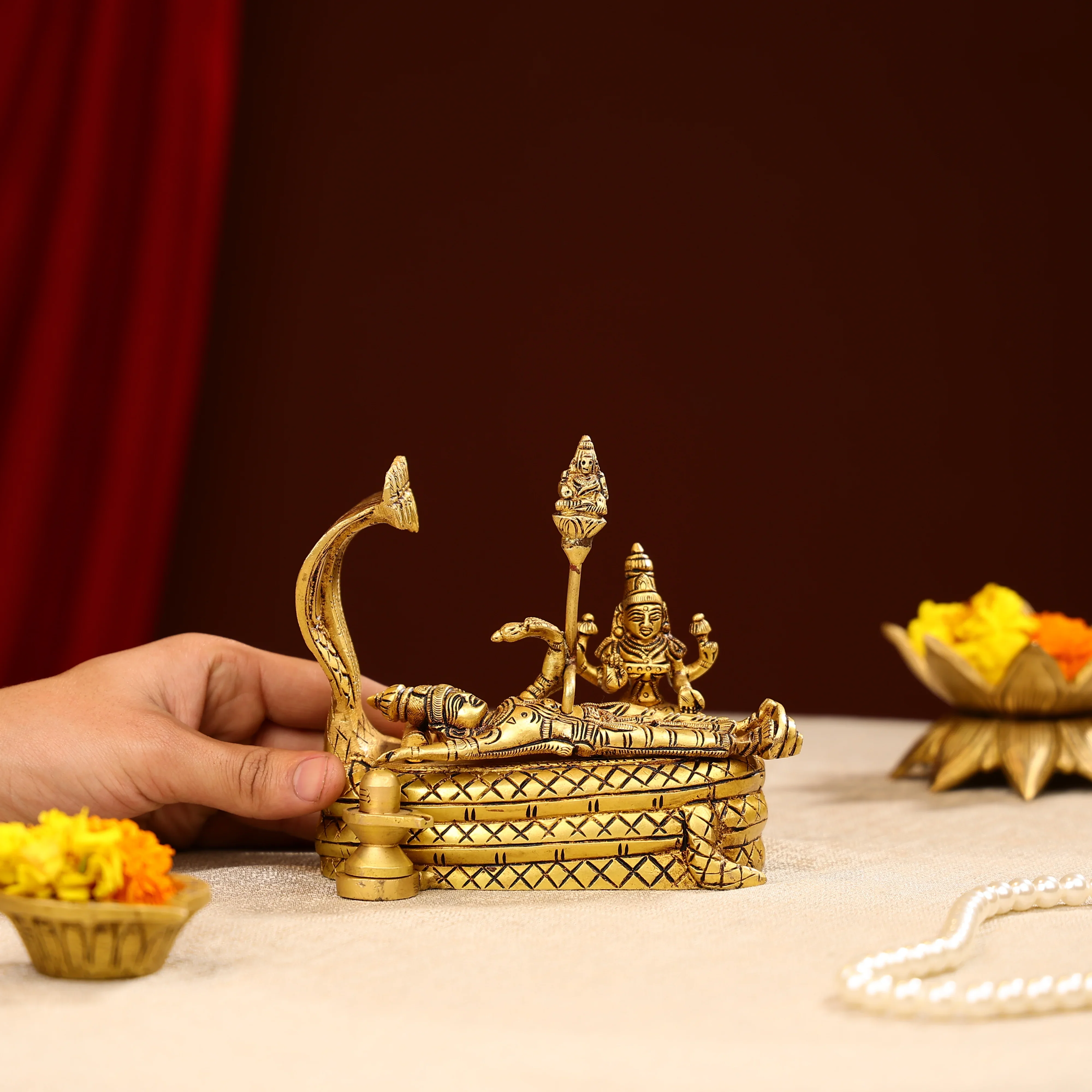 Brass Lord Vishnu Resting On Sheshnag Singhasan - Image 5