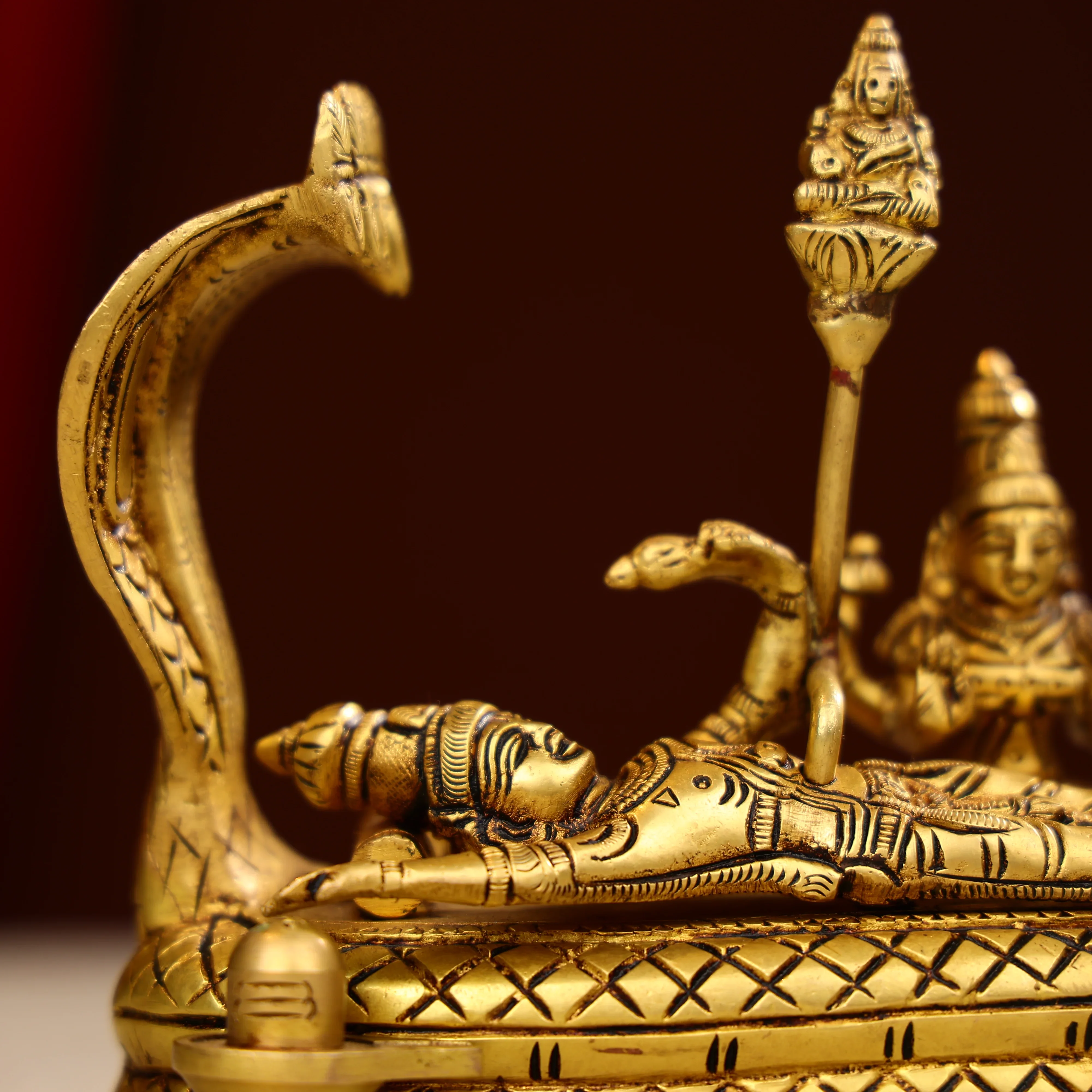 Brass Lord Vishnu Resting On Sheshnag Singhasan - Image 6